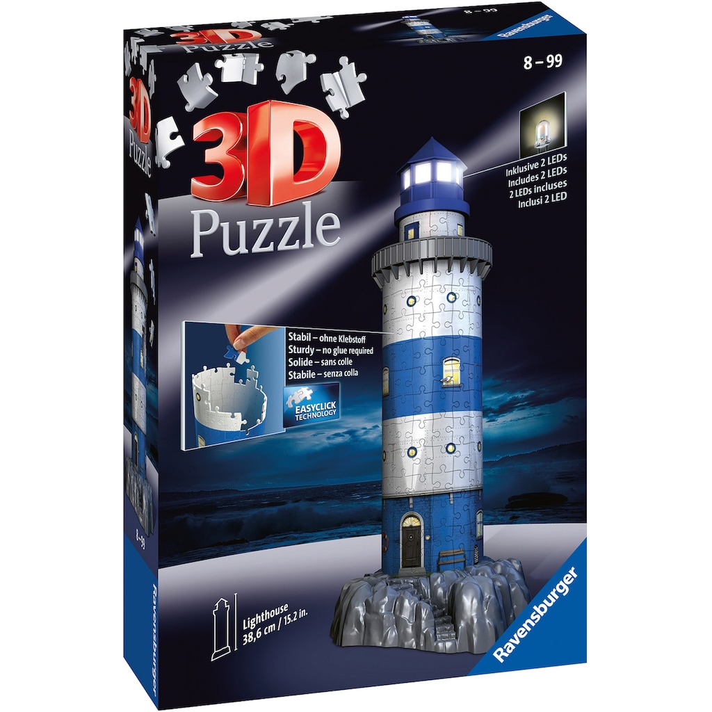 Ravensburger 3D-Puzzle »Leuchtturm bei Nacht«, inkl. 2 LEDs; Made in Europe, FSC® - schützt Wald - weltweit