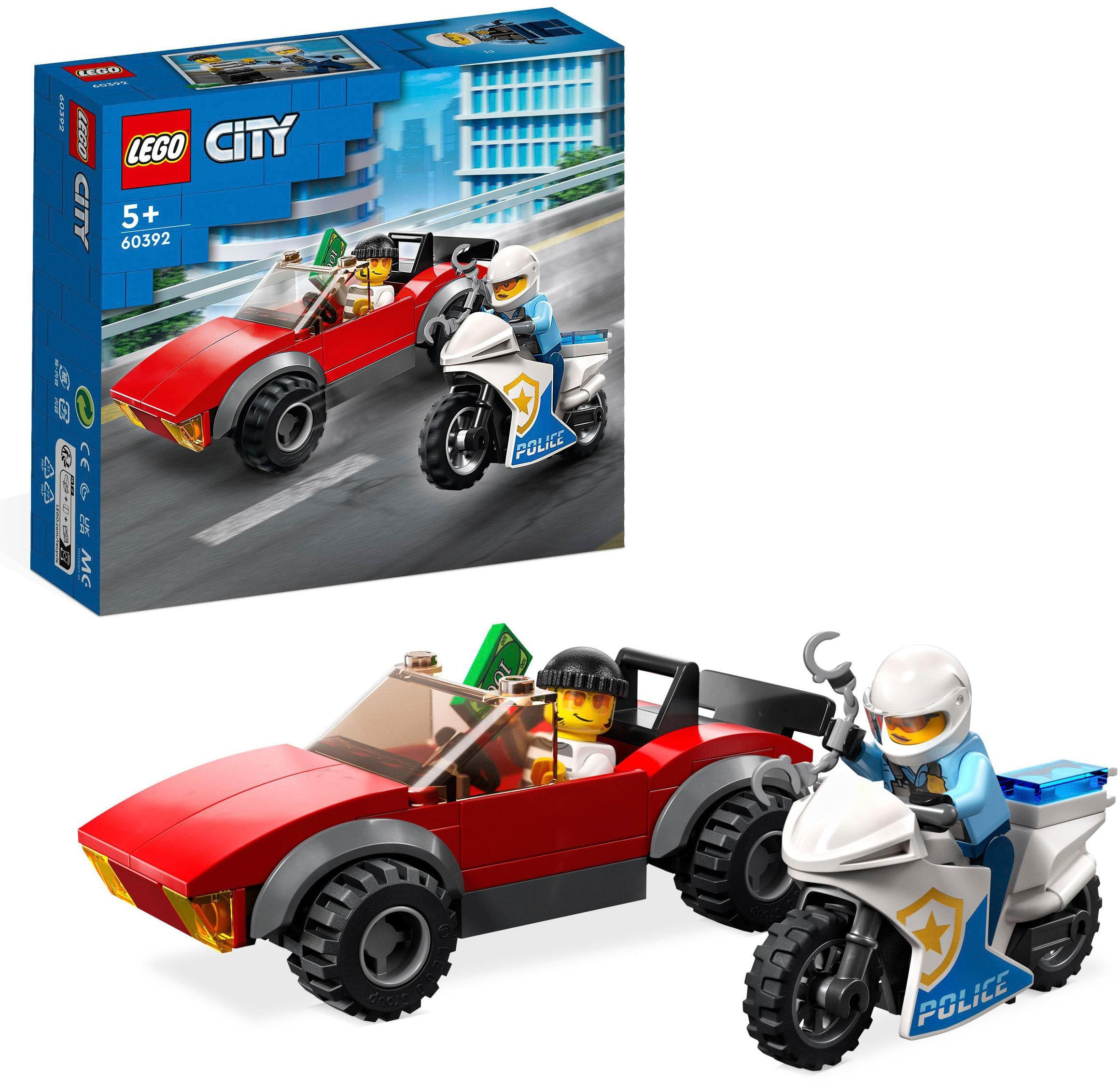 Konstruktionsspielsteine »Verfolgungsjagd mit dem Polizeimotorrad (60392), LEGO®...