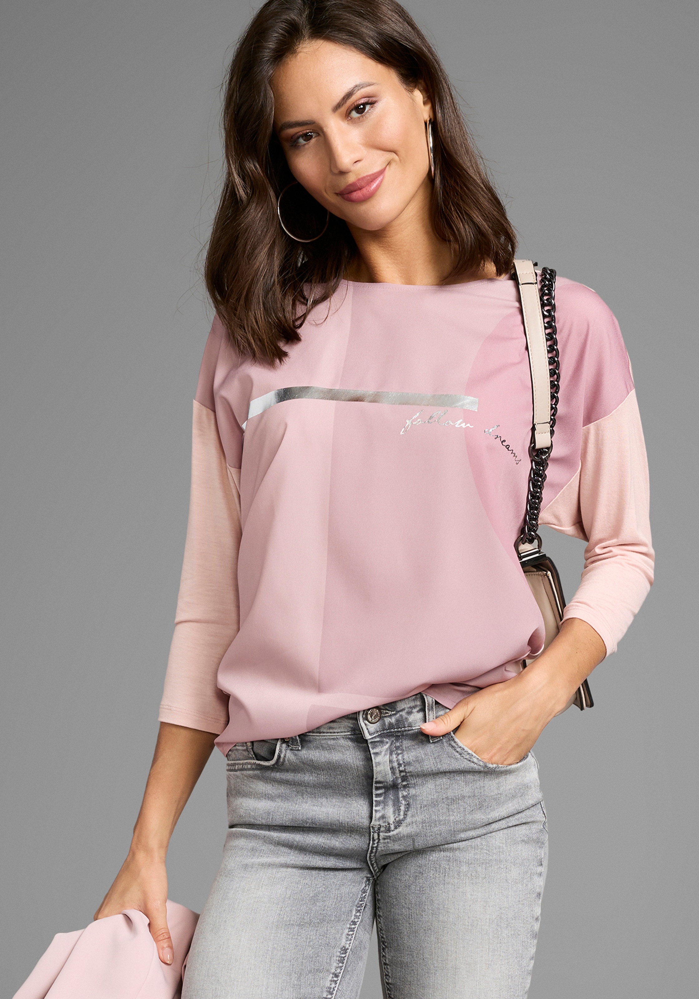 Laura Scott Hemdbluse, im Materialmix mit Folienprint - NEUE FARBEN günstig online kaufen