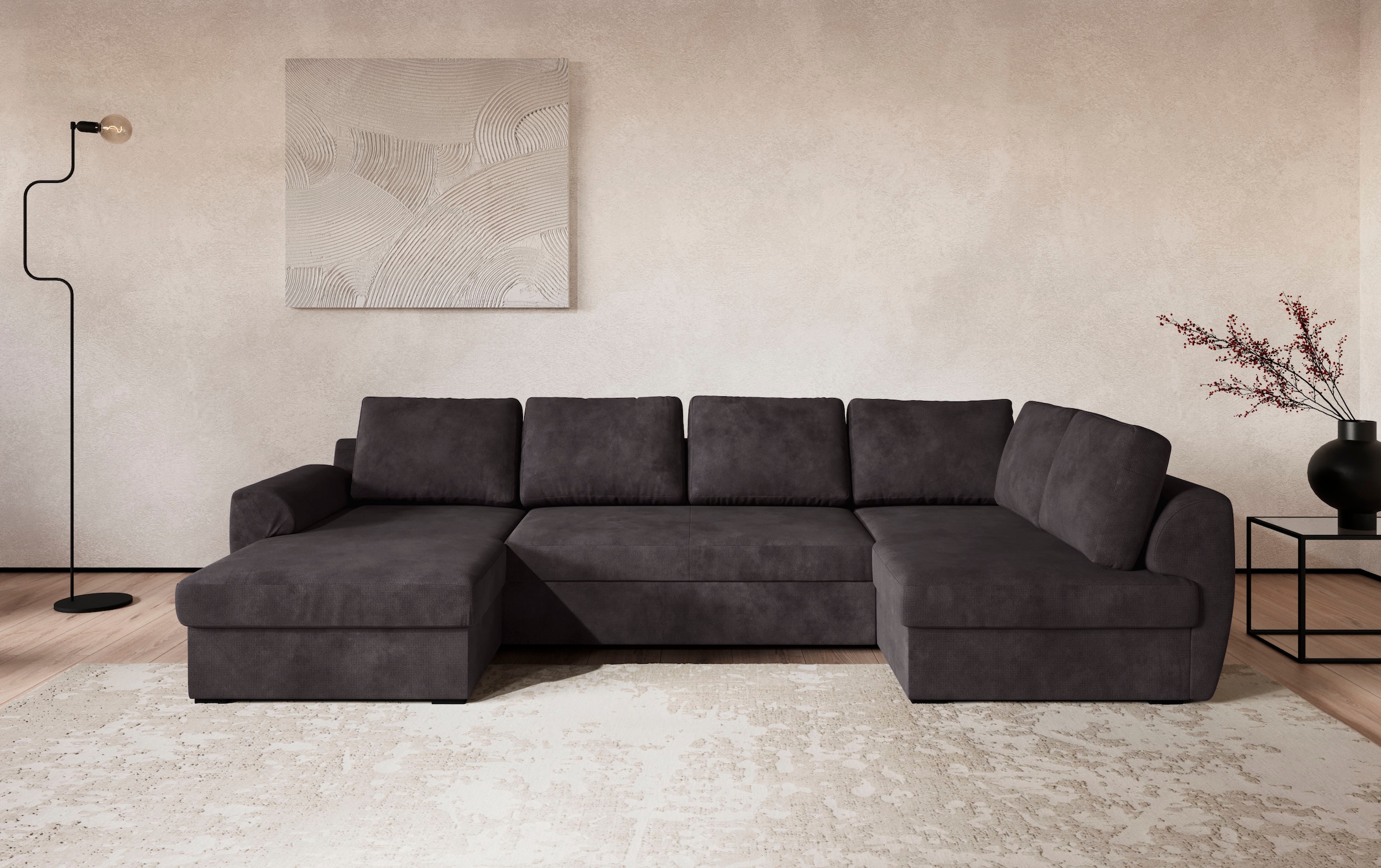 COTTA Wohnlandschaft "Drift U-Form Sofa mit Ottomane, B: 327 cm" optional auch mit Schlaffunktion, Wellenunterfederung