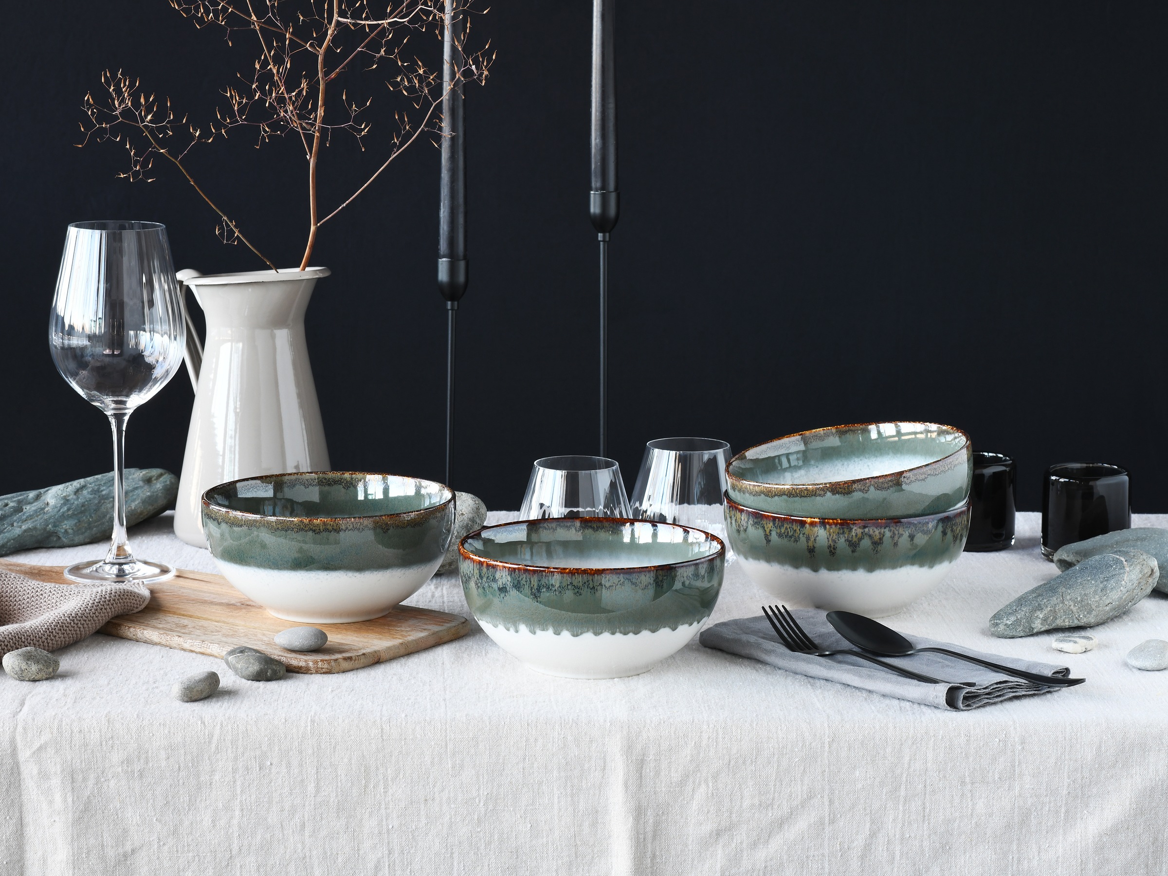CreaTable Schale »Cascade, Buddha Bowl 17,5 cm 4-tlg«, 4 tlg., aus Steinzeug, Rekativglasur, Healthy Food