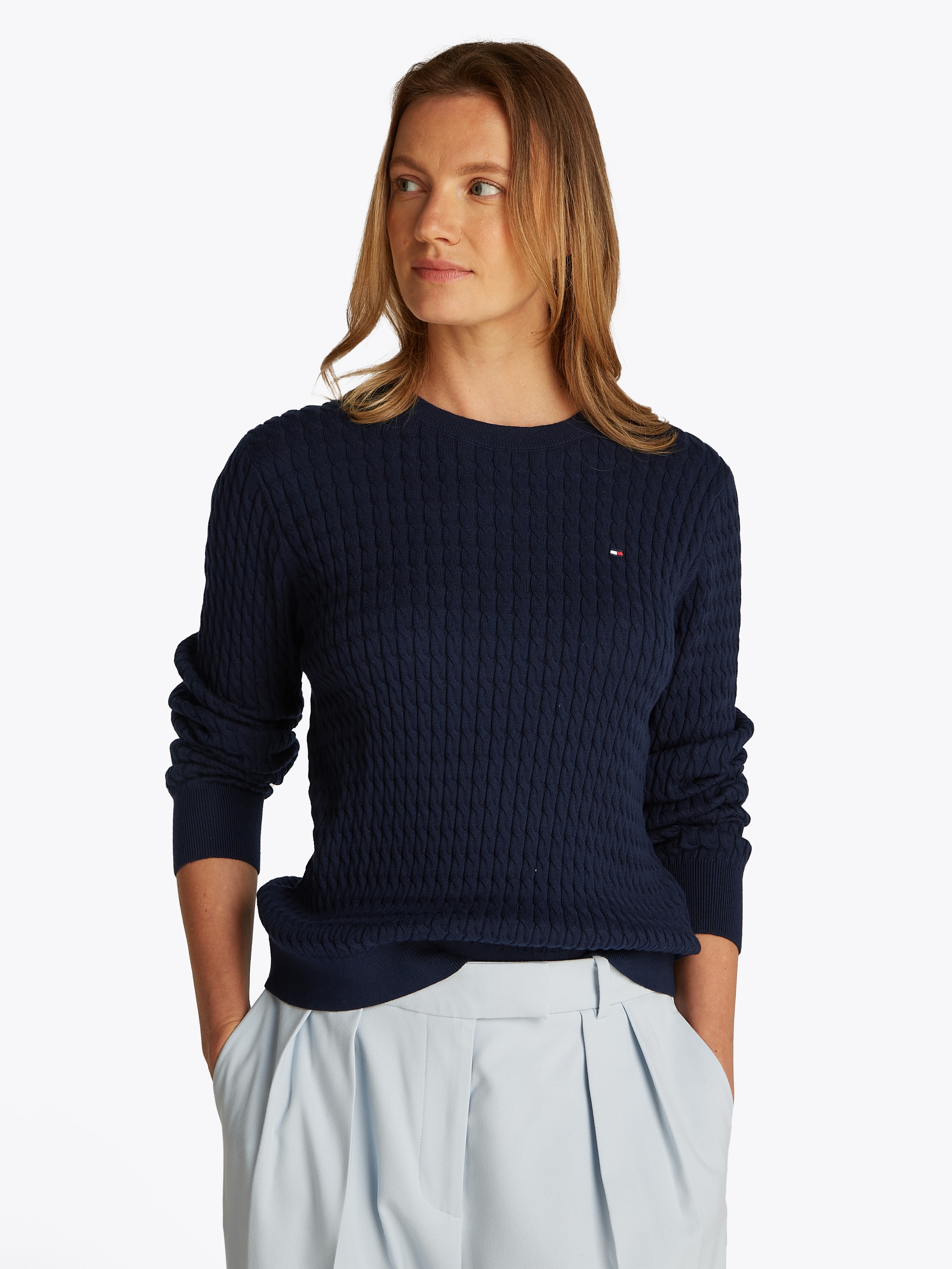 Tommy Hilfiger Rundhalspullover "CO CABLE C-NK LS SWEATER", mit Zopfmuster günstig online kaufen