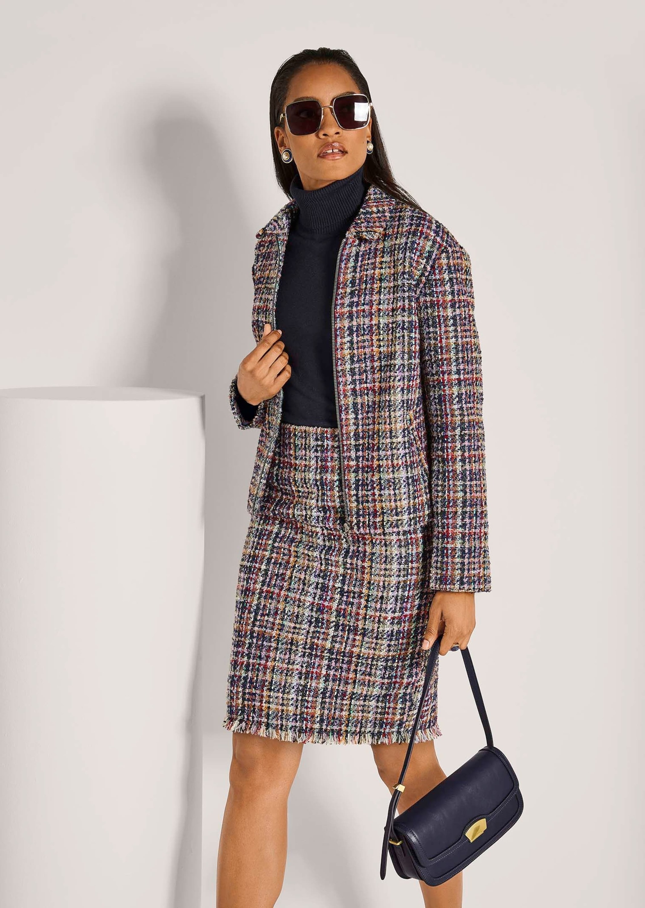 MADELEINE Jackenblazer »Tweedblazer Moderner Kurzblazer mit Zipper« Edler Multicolour-Tweed