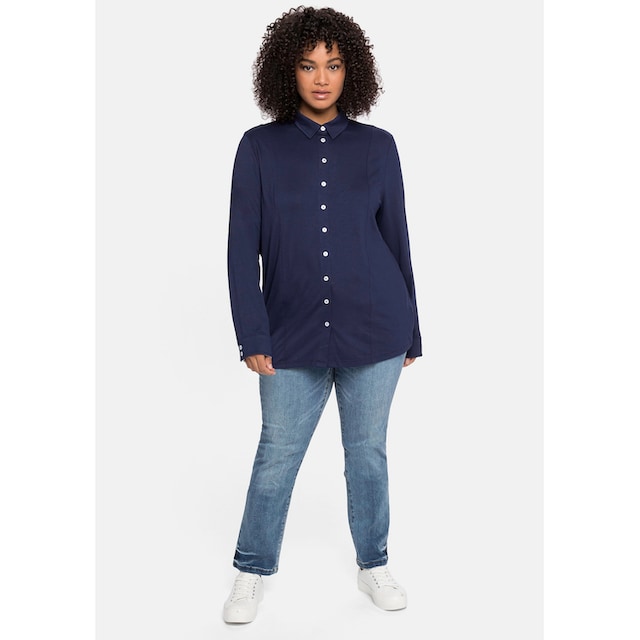 Sheego Langarmshirt »Große Größen«, in Blusenform, aus Viskosejersey für  kaufen | BAUR