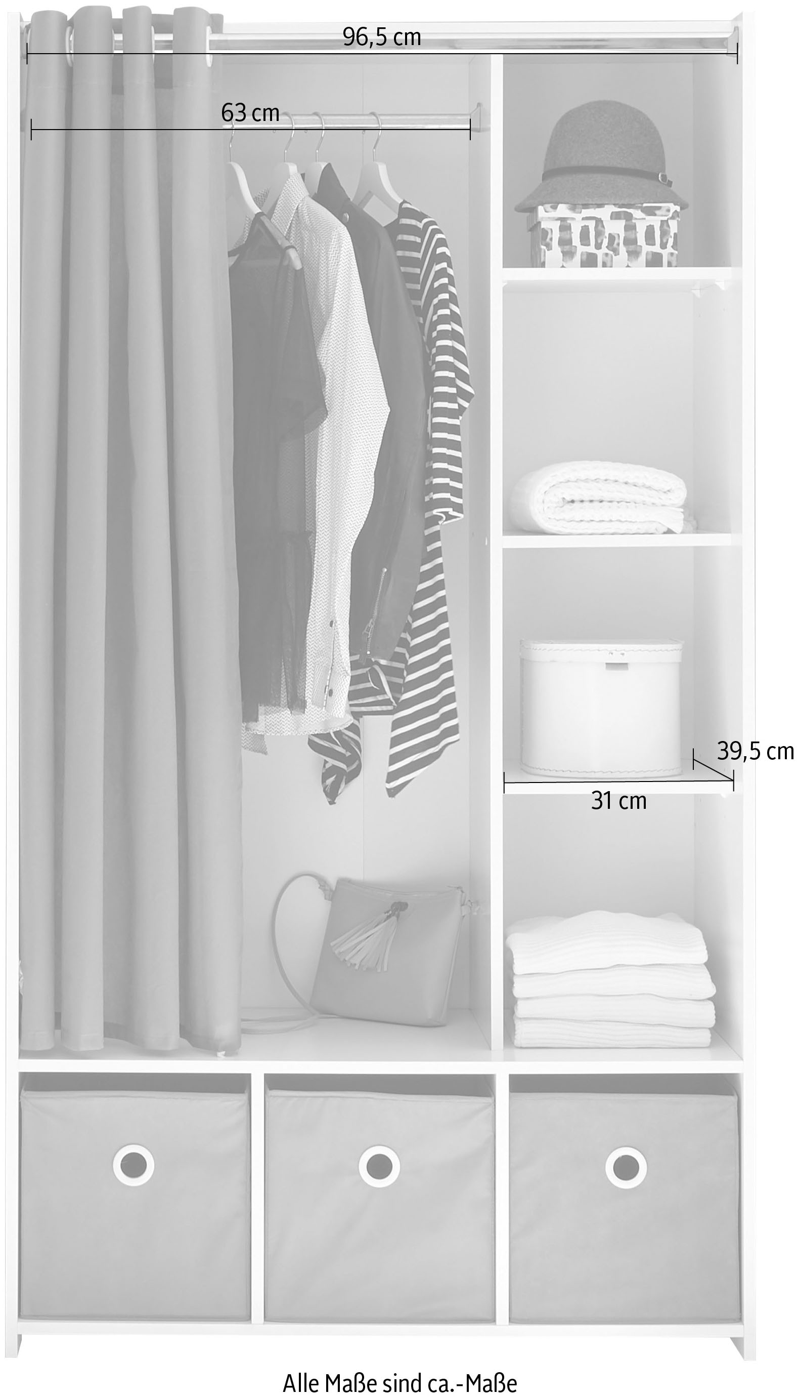 Schlafkontor Kleiderschrank »Jenke mit Stoffvorhang«, Allzweckkleiderschrank
