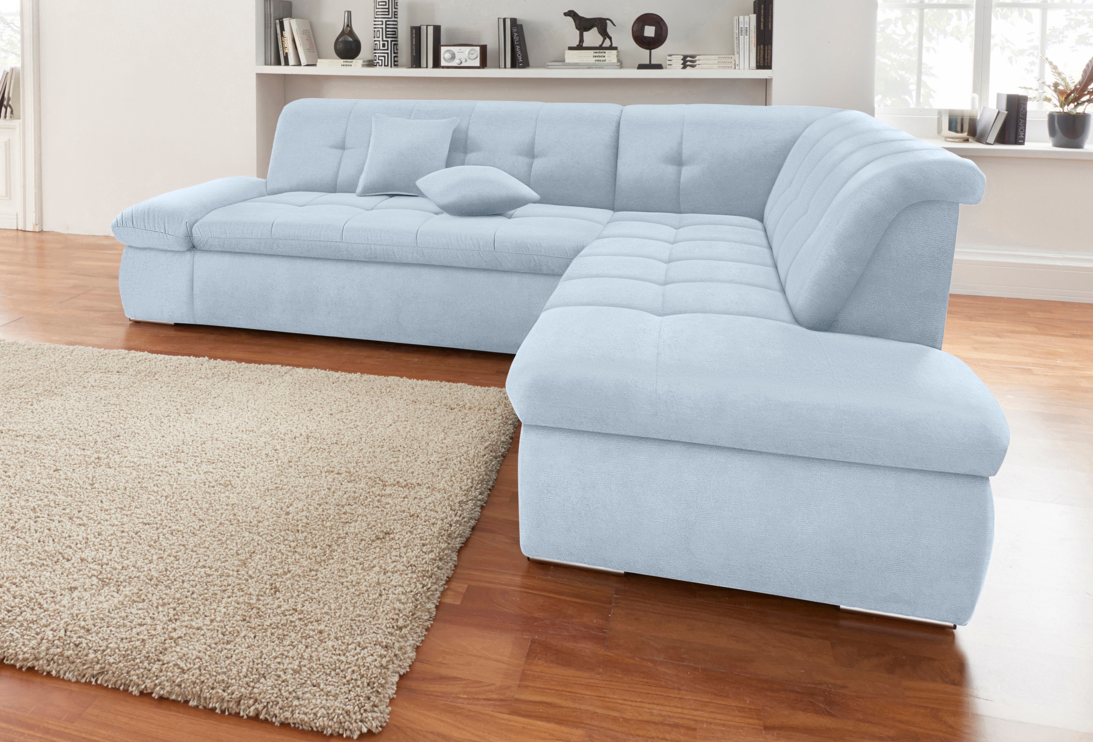 DOMO collection Ecksofa "MORIC Massiv - Belastbar bis 140 kgxSitz, hochwertig & komfortabel" XXL, L-Form, inkl. Zierkissen