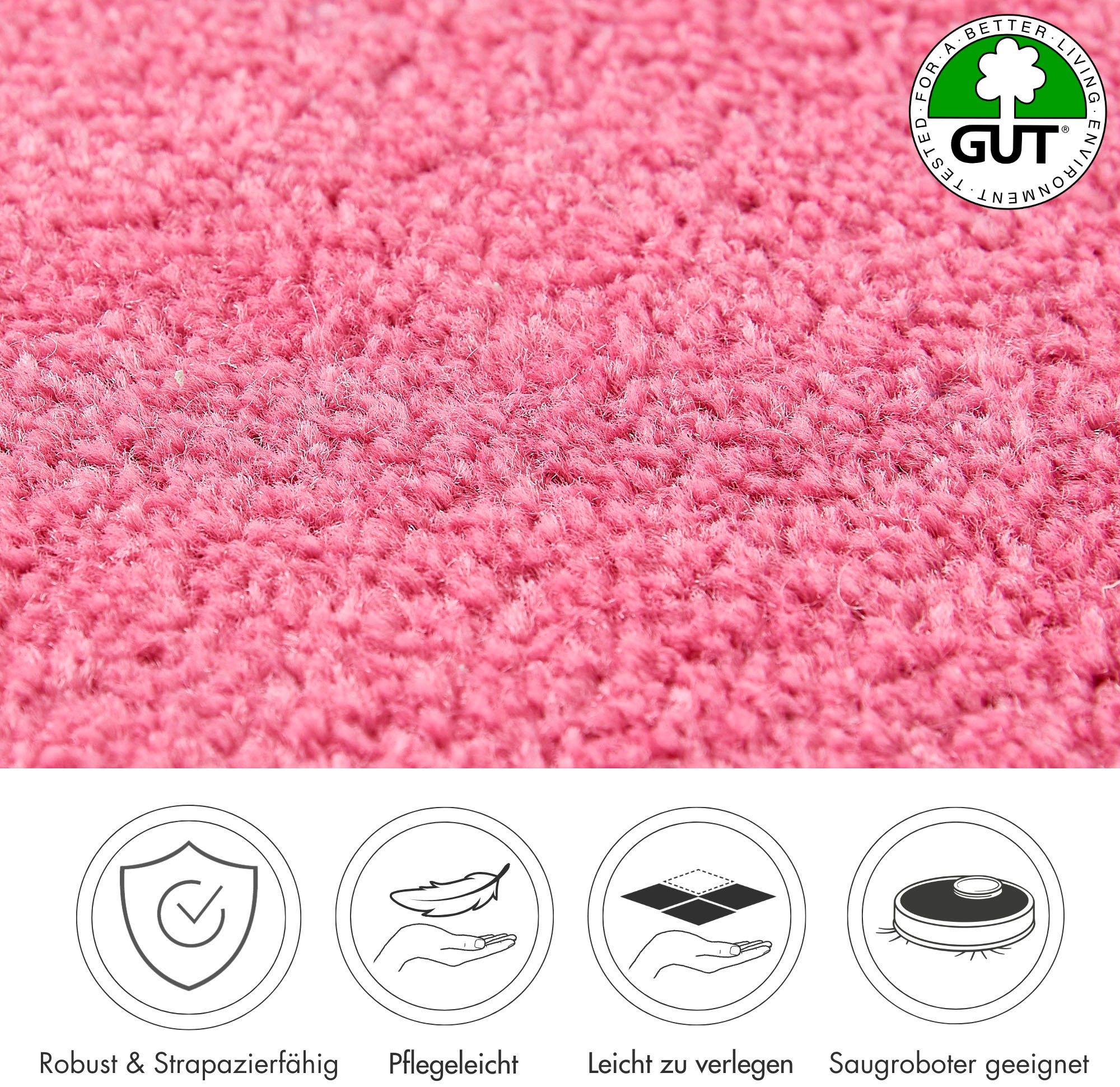 Teppichboden ANDIAMO "Ines, Kräuselvelours, Gesamthöhe 8,5 mm, Made in Netherlands", pink, B:400cm L:350cm, Kunstfaser, Teppiche, Uni Farben, Breite 400 cm, strapazierfähig & pflegeleicht 2