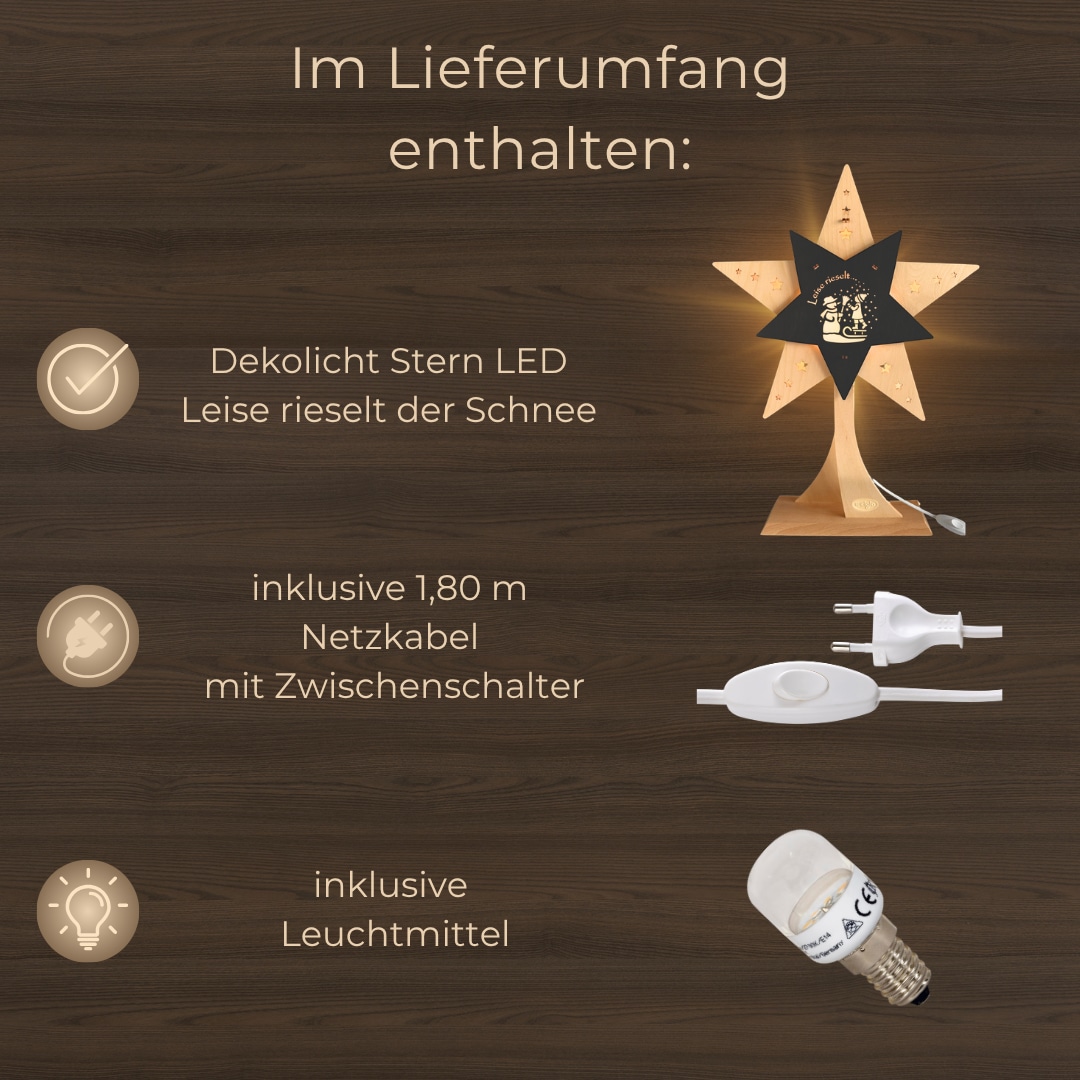Weigla Dekostern »LED Leise rieselt der Schnee, Dekoleuchte aus Holz, NATUR-GRAU«