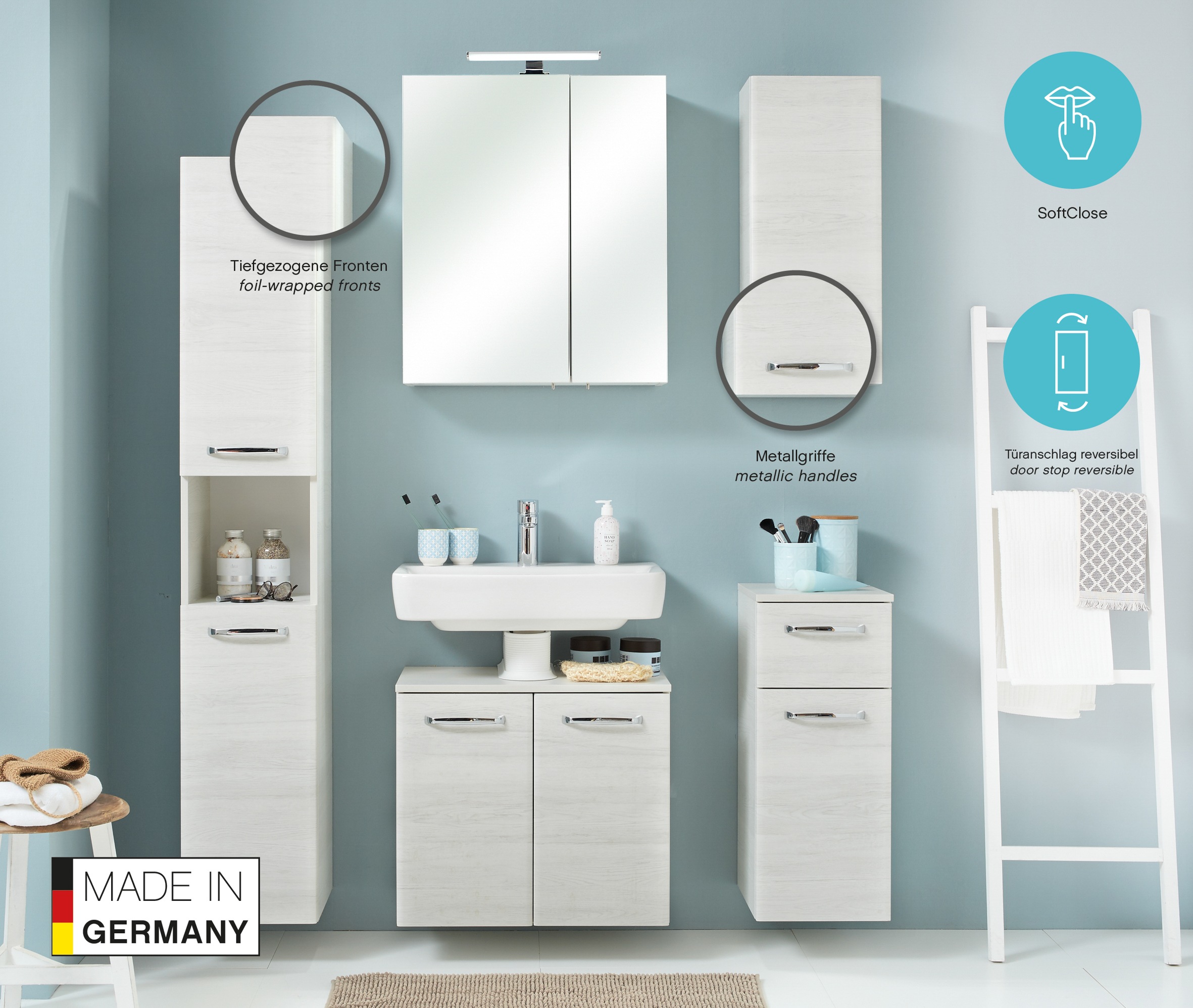 Thumbnail - Saphir Unterschrank "Quickset Badschrank 30 cm breit, 1 Tür, 1 Schublade, 1 Einlegeboden" Badezimmer-Unterschrank inkl. ...