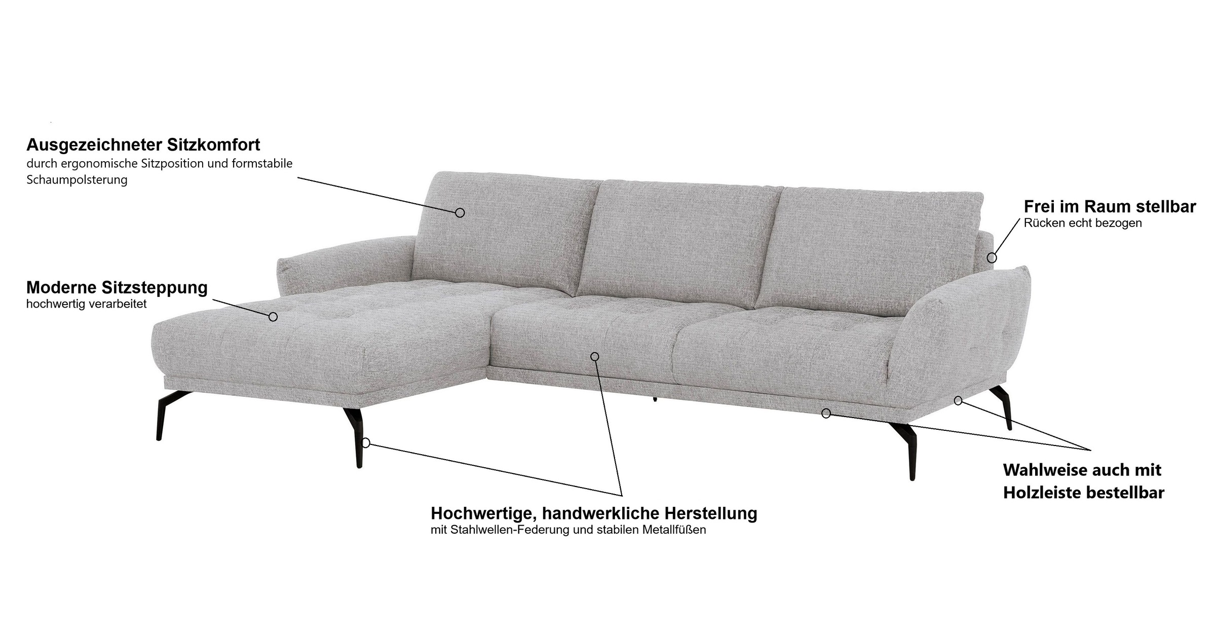 Thumbnail - exxpo - sofa fashion Ecksofa "NICEA erstklassiger Sitzkomfort, L-Form, bodenfrei", In hochwertiger Verarbeitung und ergo...