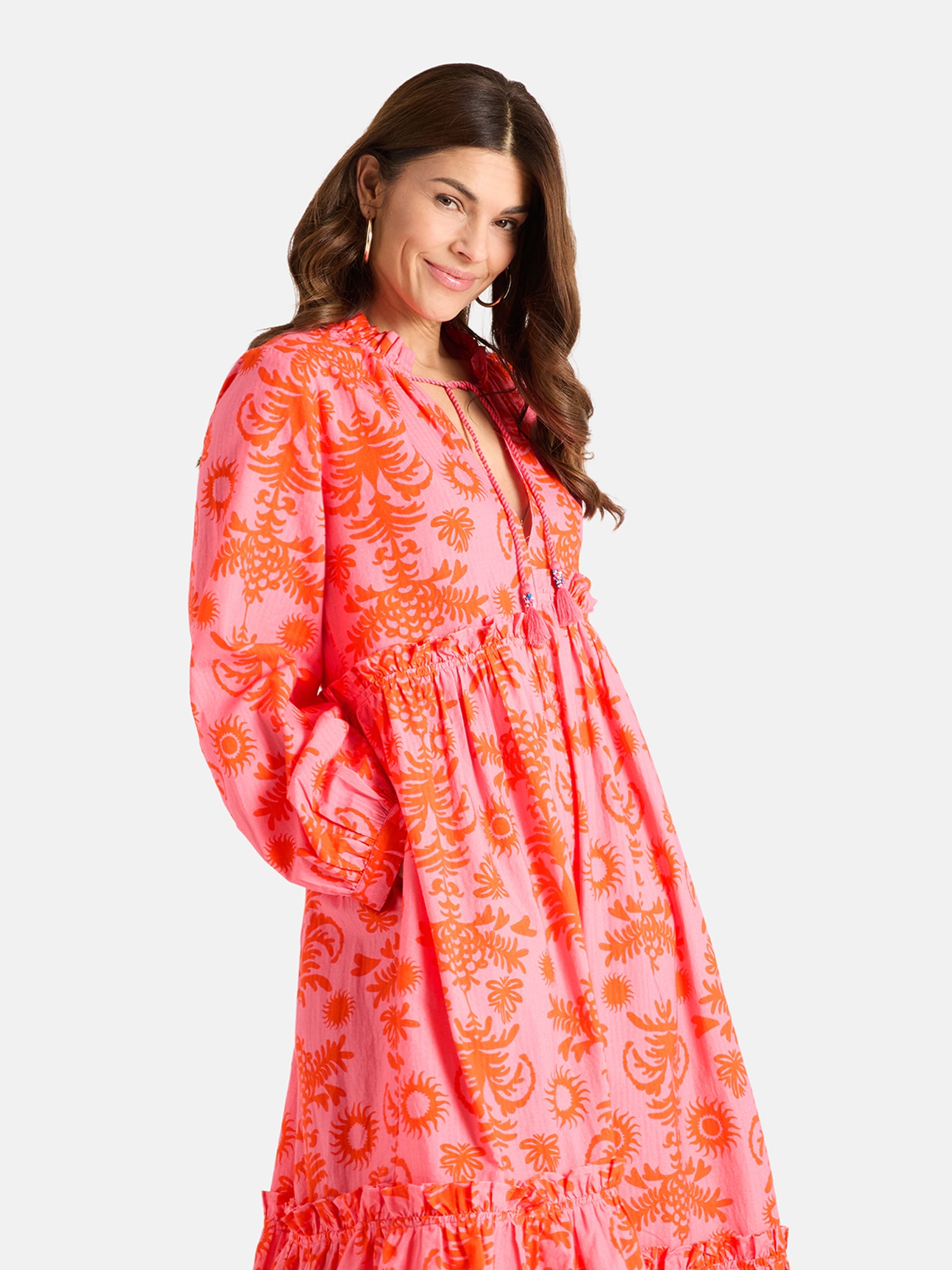 Lieblingsstück Druckkleid "EddaL" Eingrifftaschen mit Rüschen-Details, Lang günstig online kaufen