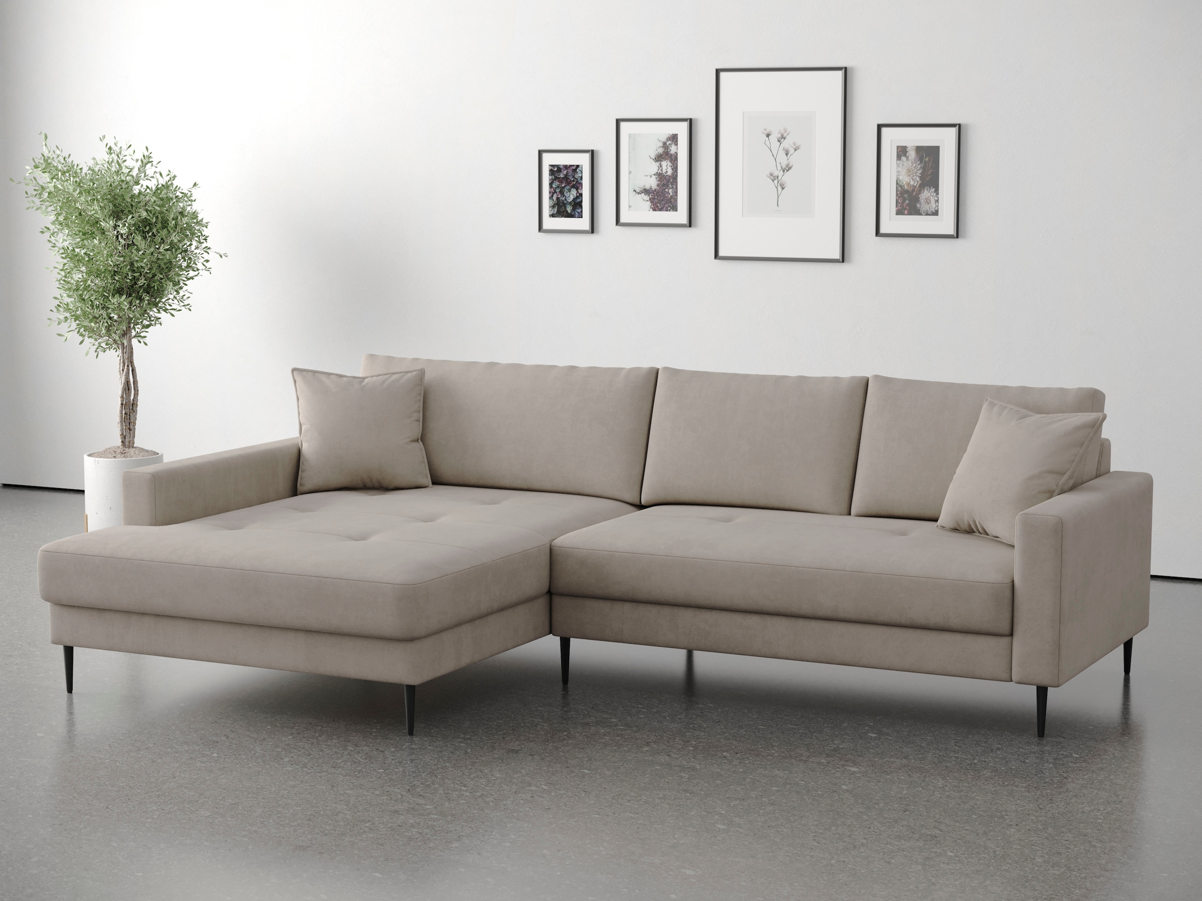 OTTO home Ecksofa "Summer L-Form, B: 280cm, in Cord & Struktur" wahlweise mit Kopfstützen, schwarze Metallfüße