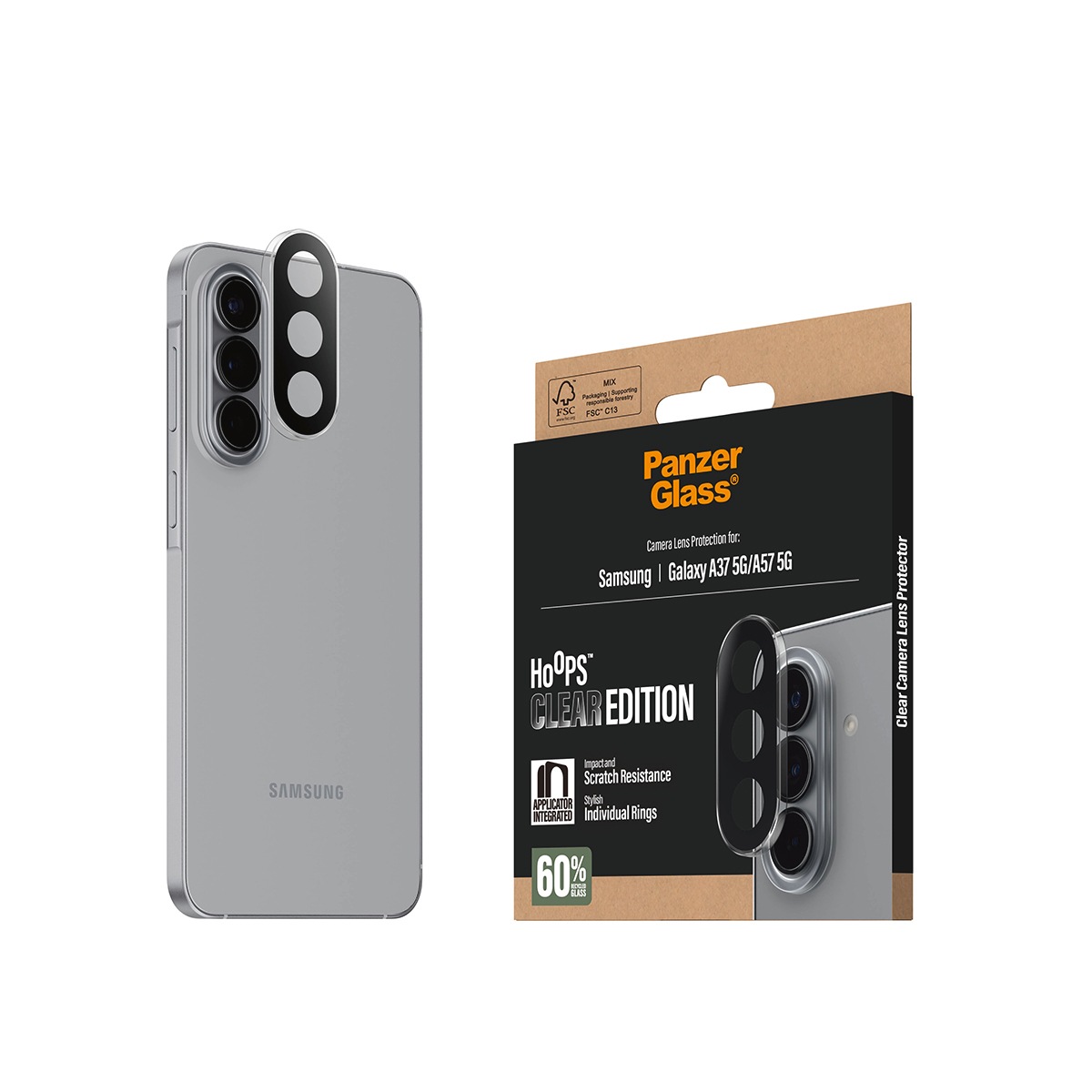 CARE by PanzerGlass Kameraschutzglas »Hoops Clear Lens Protector Galaxy A37 5G / A57 5G« für Samsung Galaxy A37 5G;Samsung Galaxy A57 5G Kameraschutzfolie, Schutzfolie, Linsenschutz, kratz- & stoßfest