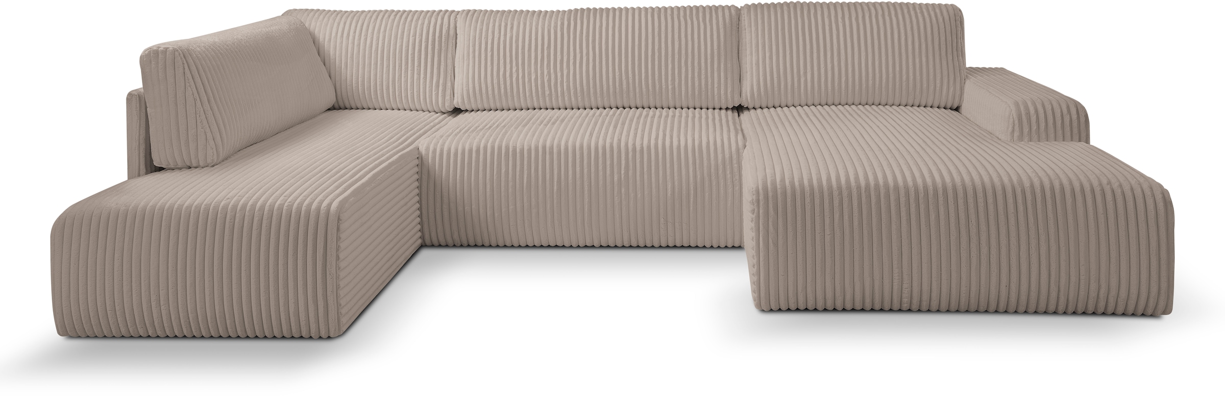WERK2 Wohnlandschaft »Rotterdam-U, U-Form, in kuschelweichem Cord oder Breitcord«, Design Sofa mit Schlaffunktion & Bettkasten, Breitcord, Taupe