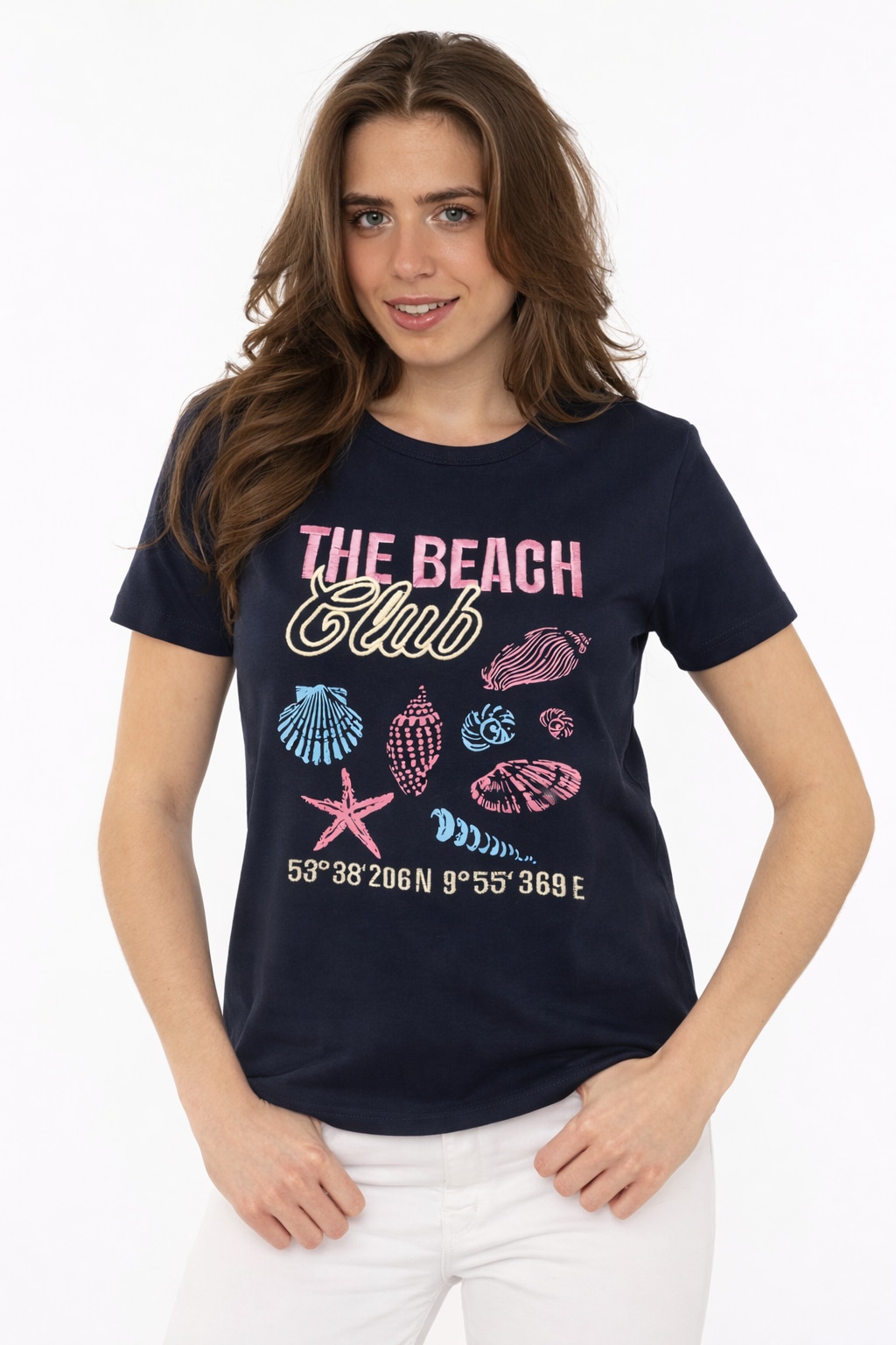 Zwillingsherz T-Shirt ""Beach"" Rundhals, großes maritimes Motiv mit Sticke günstig online kaufen
