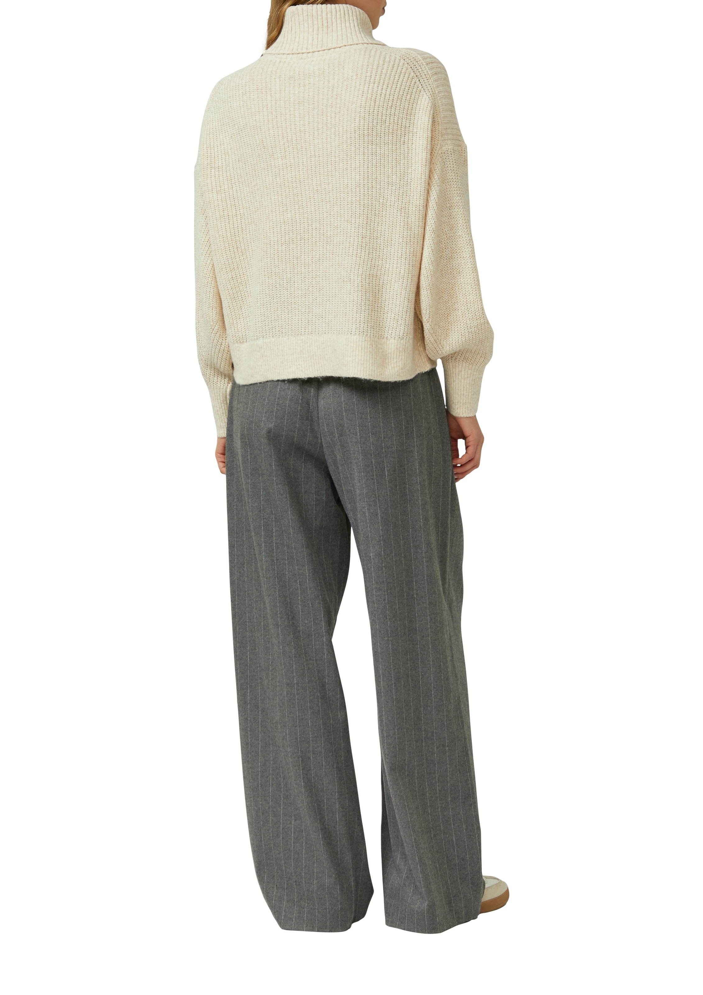 Strickpullover S.OLIVER, Damen, Gr. 46, light beige melange, Strick, Obermaterial: 59% Baumwolle, 37% Polyacryl, 4% Wolle, meliert, unifarben, oversize hüftbedeckend, Rundhals, Flachstrickbündchen, Pullover Strickpullover, Oversize, mit weiten Ärmeln und  3