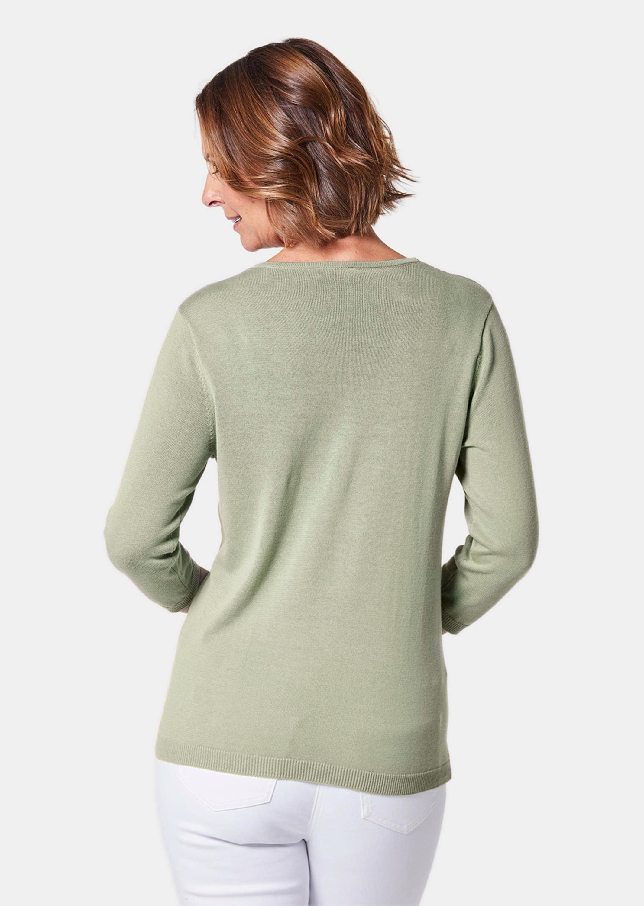 Goldner Women's Short Size V-Neck Sweater Green 3