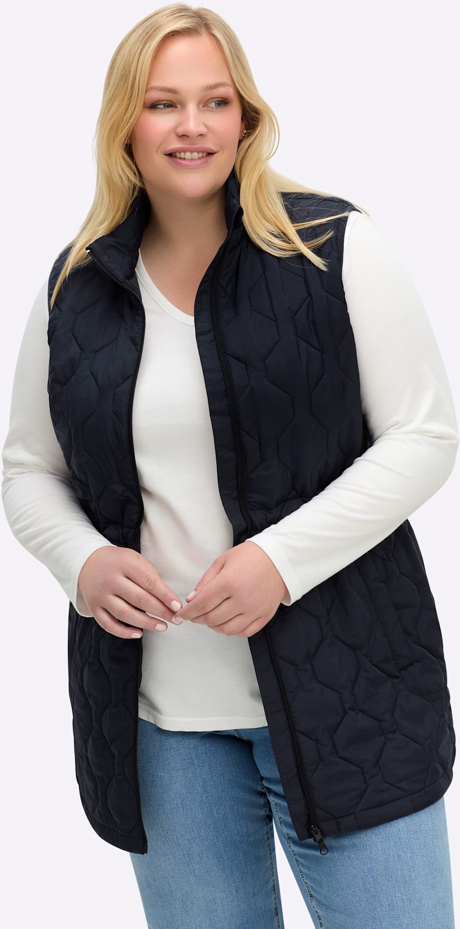 Steppweste SHEEGO, Damen, Gr. 56, tiefblau, 100% Polyester, Wattierung:100% Polyester, unifarben, Westen Steppweste