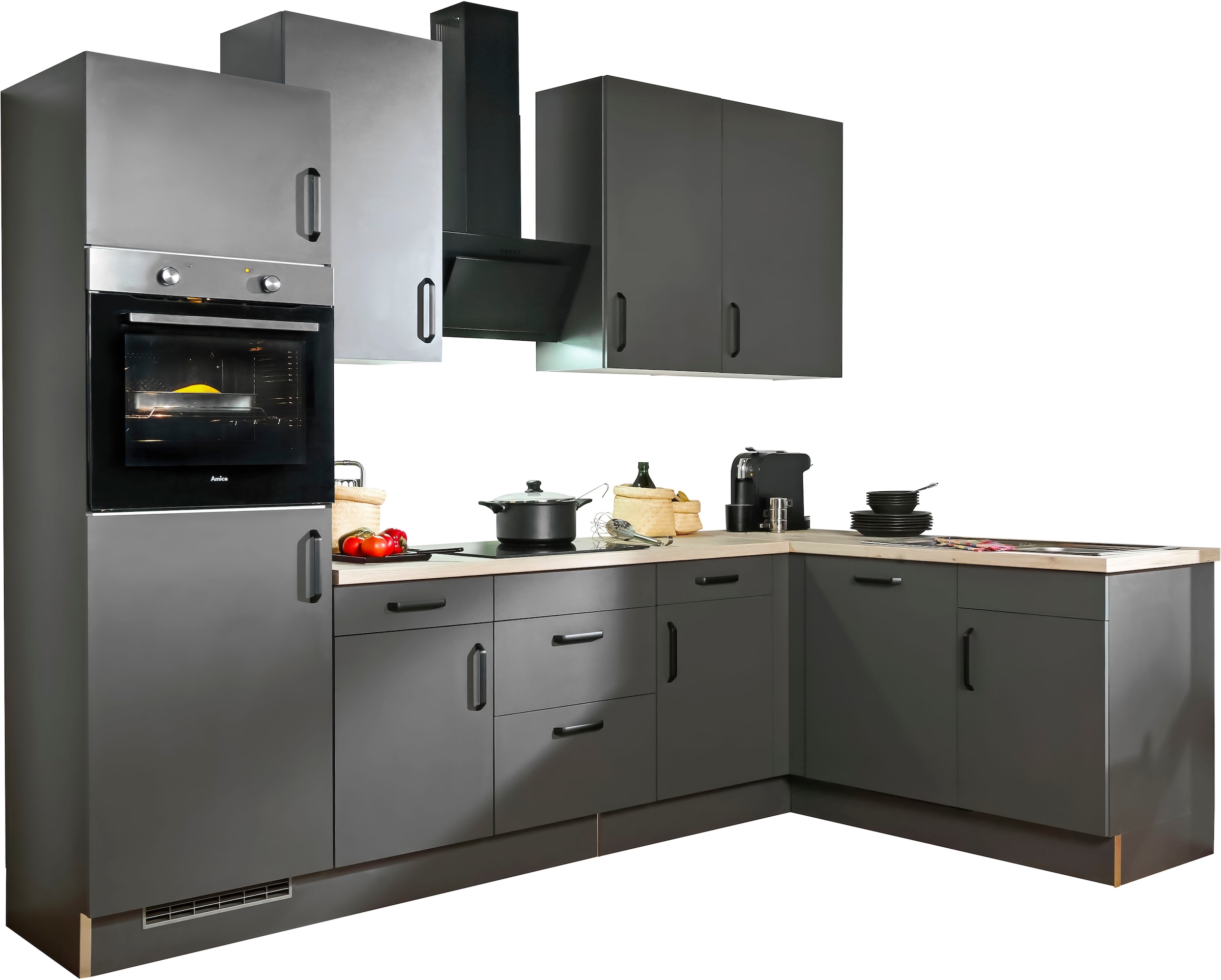 Stellbreite Winkelküche in Küchen Füßen, & Schubkästen E-Geräten«, mit verstellbaren 285/175 wiho | wahlweise cm »\