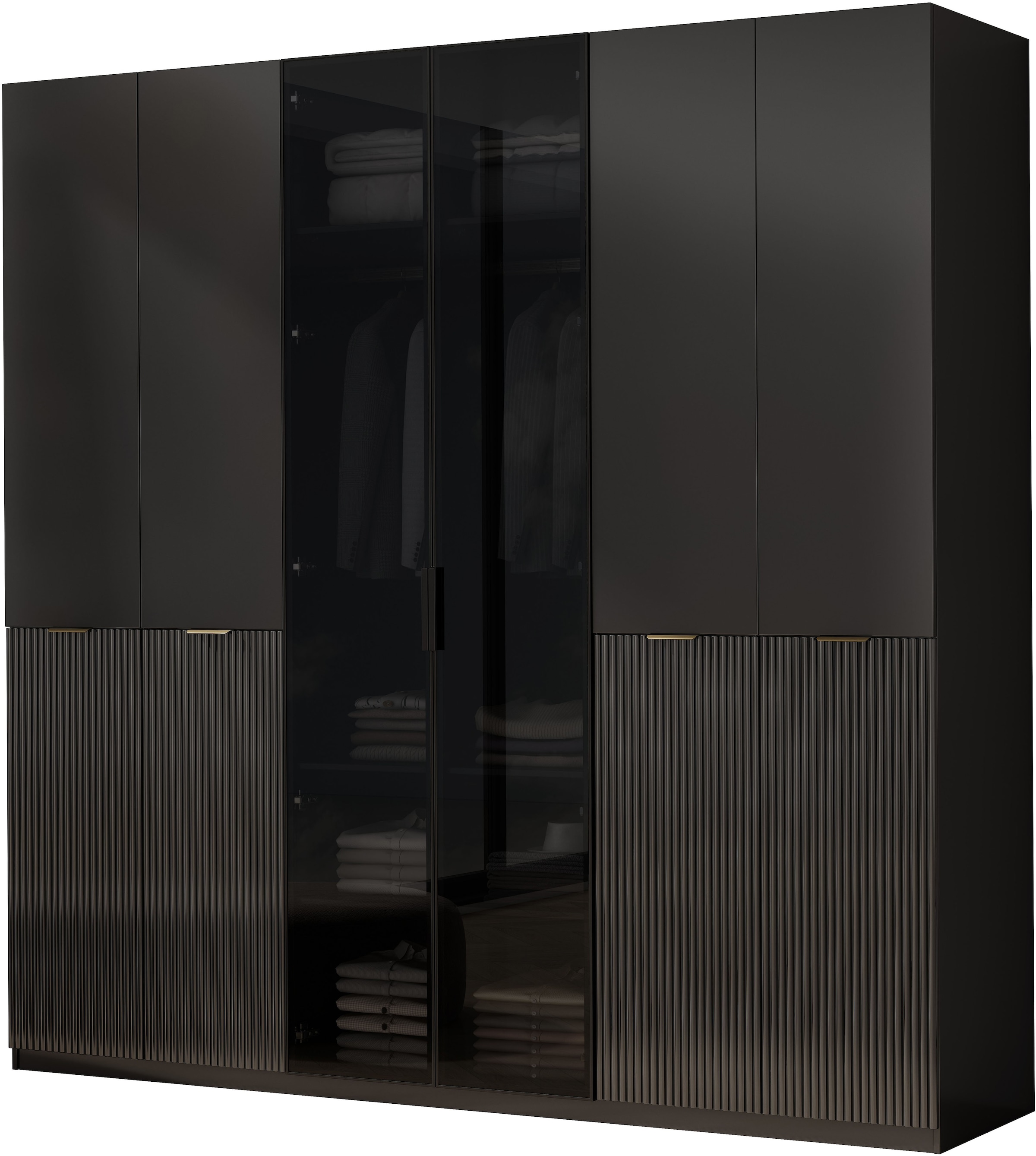 OTTO home Kleiderschrank »Jorella Schlafzimmerschrank Garderobe mit Softclose Türen Glastüren« eleganter Schlafzimmerschrank Rillendesign Trend Breite 241cm Grauglas