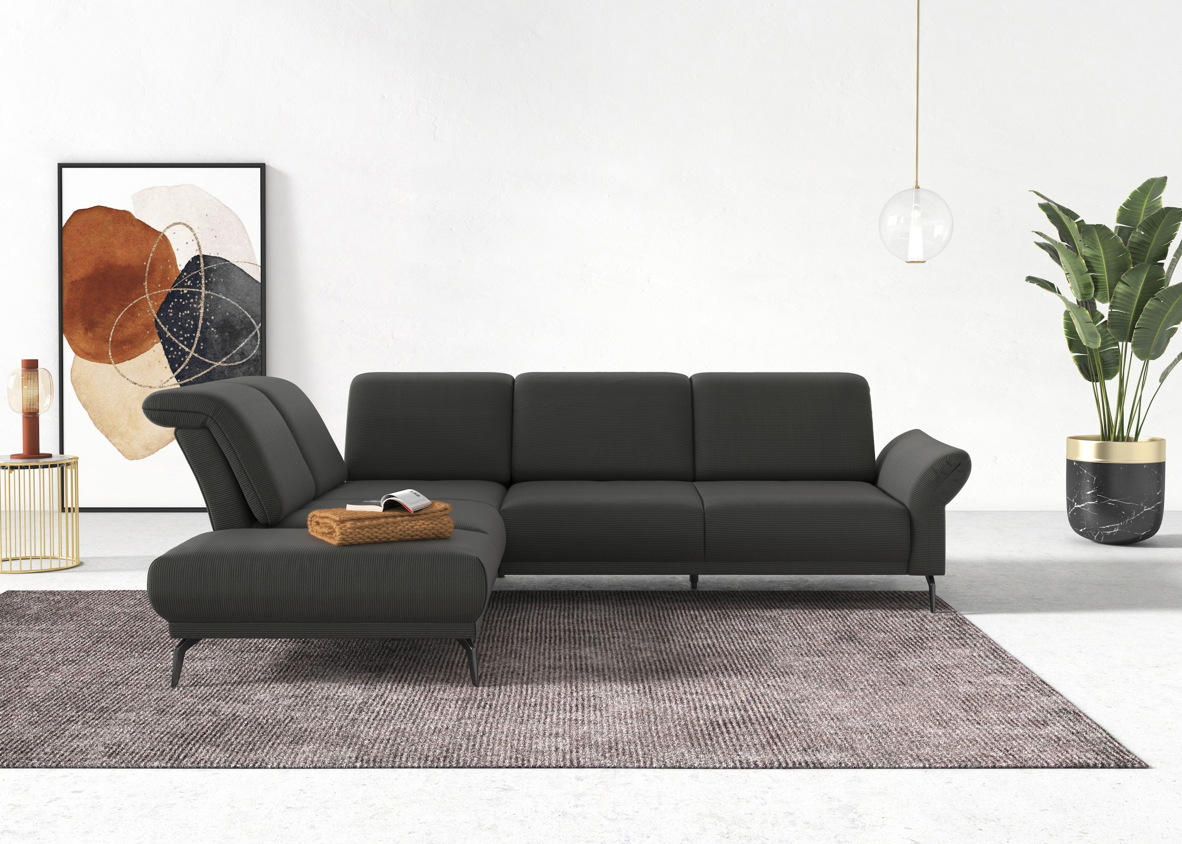 INOSIGN Ecksofa »Coco L-Form«, Sitztiefen-, Arm- und Kopfteilverstellung, Cord-Bezug, Fußhöhe 15 cm