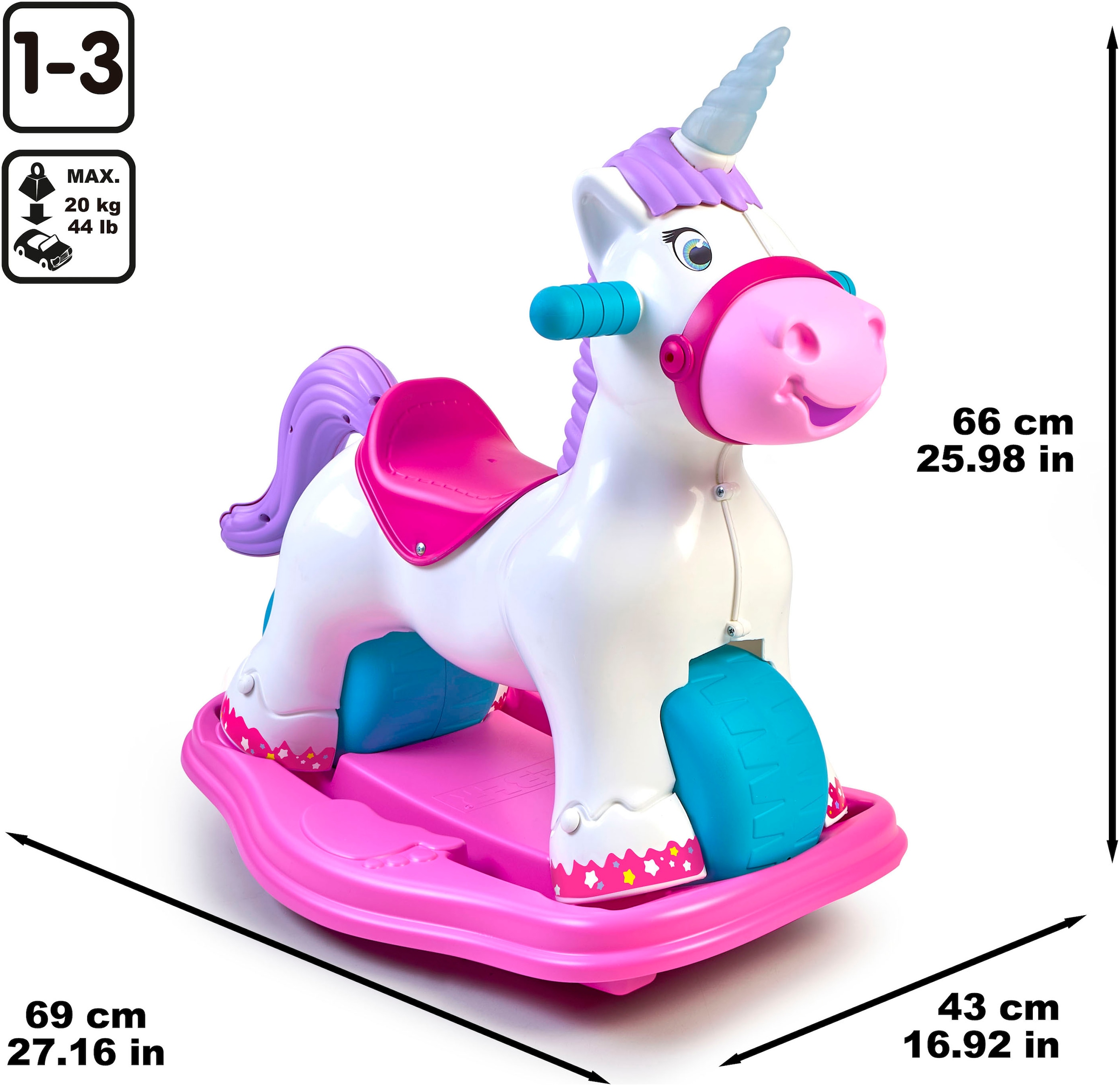 Feber® Schaukeltier »Feber Baby Unicorn 2in1«, mit Licht- und Soundeffekt; Made in Europe