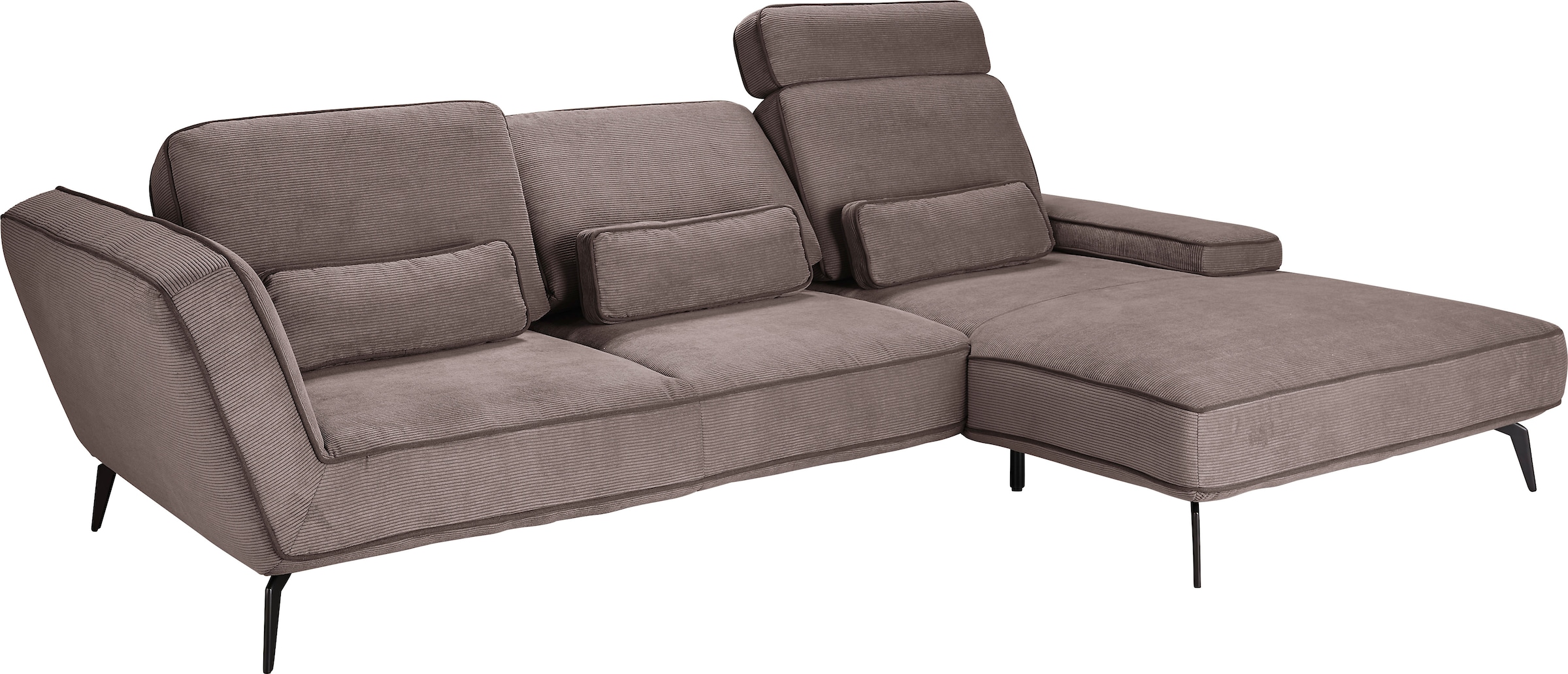set one by Musterring Ecksofa »SO 4500, Füße schwarz matt, inkl Schwenkrückenfunktion, Cord, L-Form«, wahlweise mit Kopfstütze/Armteilverstellung/Rückenneigung