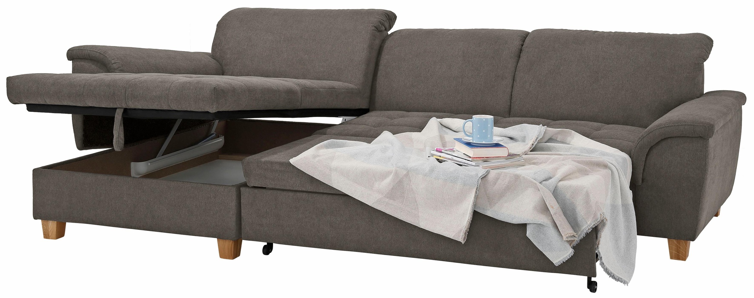 Home affaire Ecksofa »Lyla L-Form«, mit Recamiere, wahlweise mit Rückenfunktion und zusätzlich mit Bett