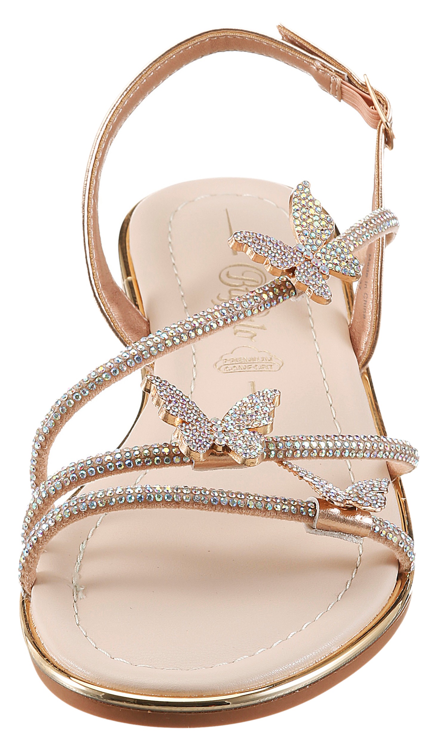 Riemchensandale BUFFALO, Damen, Gr. 41, creme, goldfarben, Lederimitat, Glitzer, Schuhe Riemchensandale, Sommerschuh, Zehentrenner mit Glitzerdetails 3
