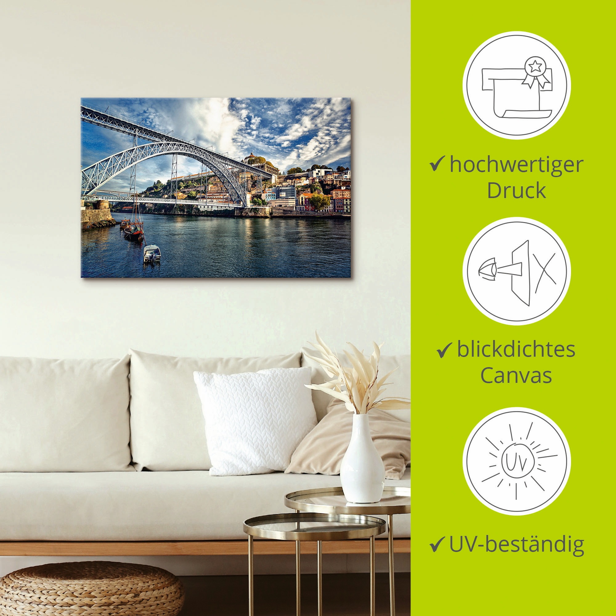Artland Leinwandbild »Panorama Porto mit Eiffel Brücke«, Brücken, (1 St.), auf Keilrahmen gespannt