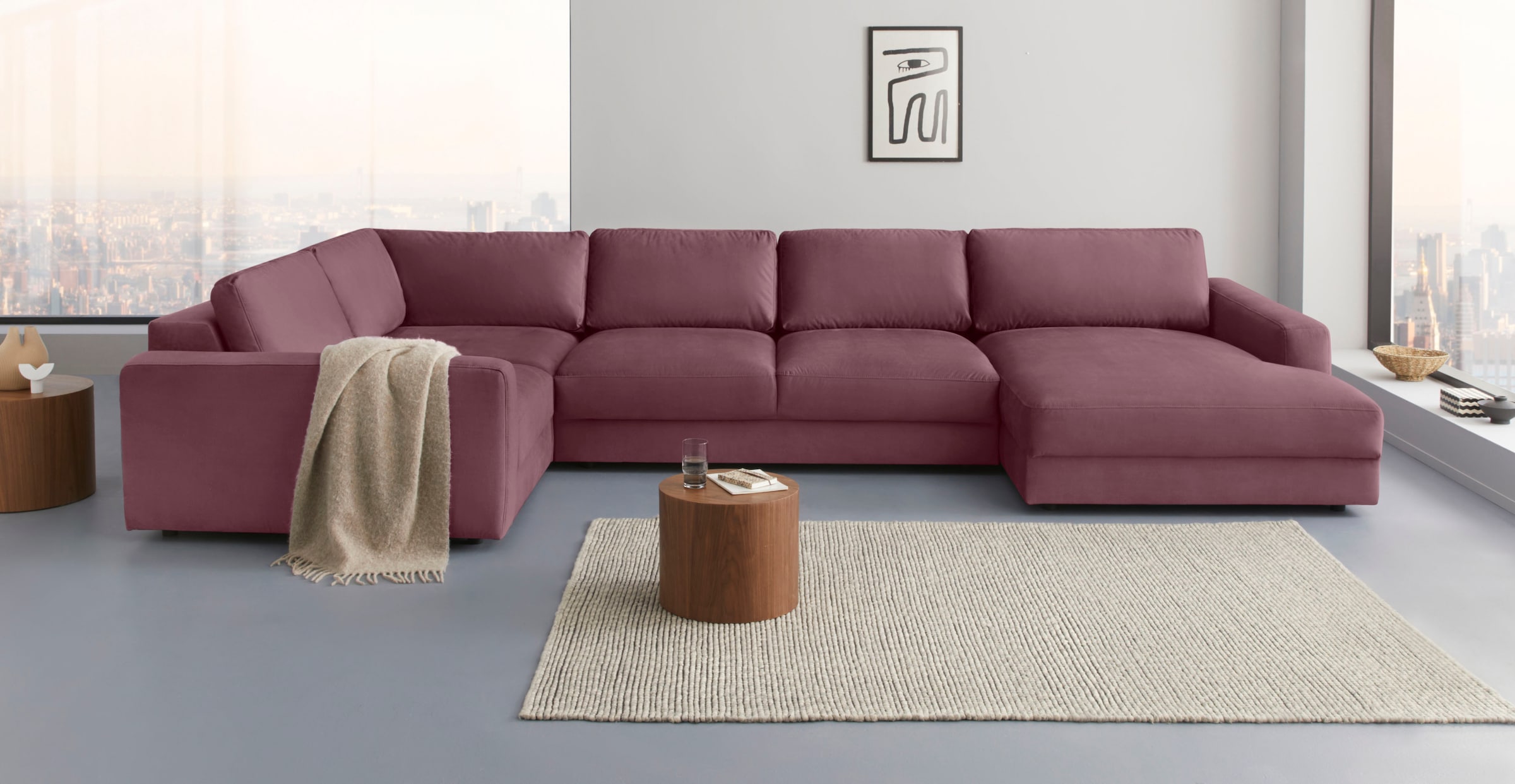 Home affaire Wohnlandschaft "Bloomfield, Mega Polsterprogramm, Breite 405cm, viel Platz, U-Form" mit extra tiefer Sitzfläche, wahlweise mit Sitztiefenverstellung