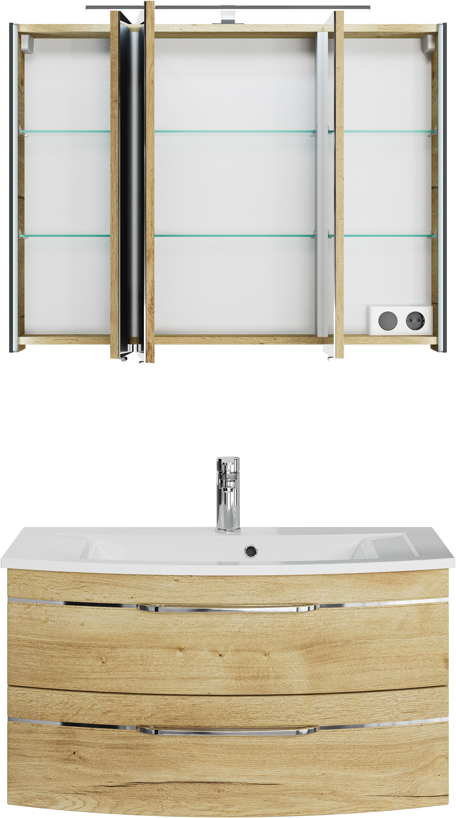 Thumbnail - Saphir Badmöbel-Set "Serie 7045 2-teilig Mineralmarmor-Waschtisch mit LED-Spiegelschrank" Set, 2 Stk. tlg.