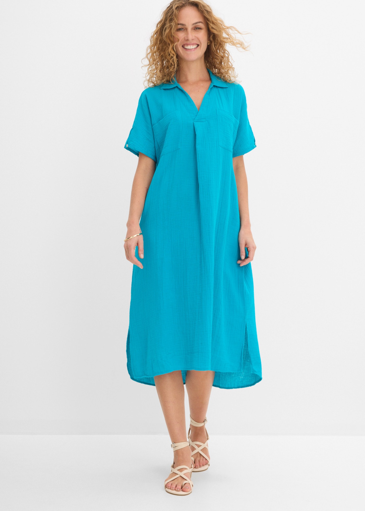 bonprix Tunikakleid Oversize-Passform, Kaftan-Schnitt, Kimonoärmel, aus Baumwolle