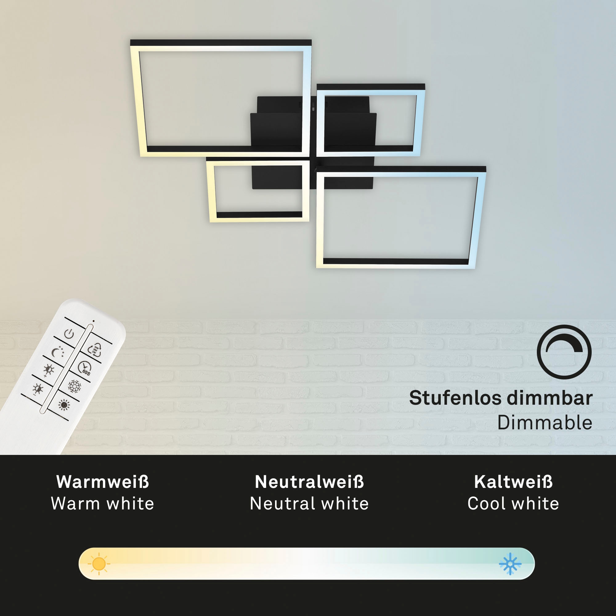 Briloner Leuchten LED Deckenleuchte »3093015 FRAME«, Leuchtmittel LED-Board | LED fest integriert, CCT, stufenlos dimmbar, Fernbedienung, Nacht-/Timerfunktion