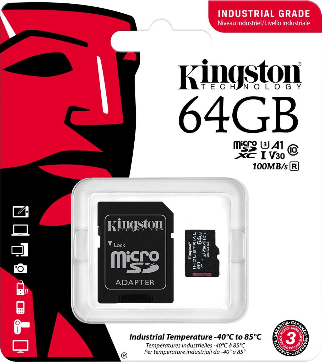 Kingston Speicherkarte »INDUSTRIAL microSD 64GB + SD Adapter«, (UHS-I Class 10 100 MB/s Lesegeschwindigkeit)
