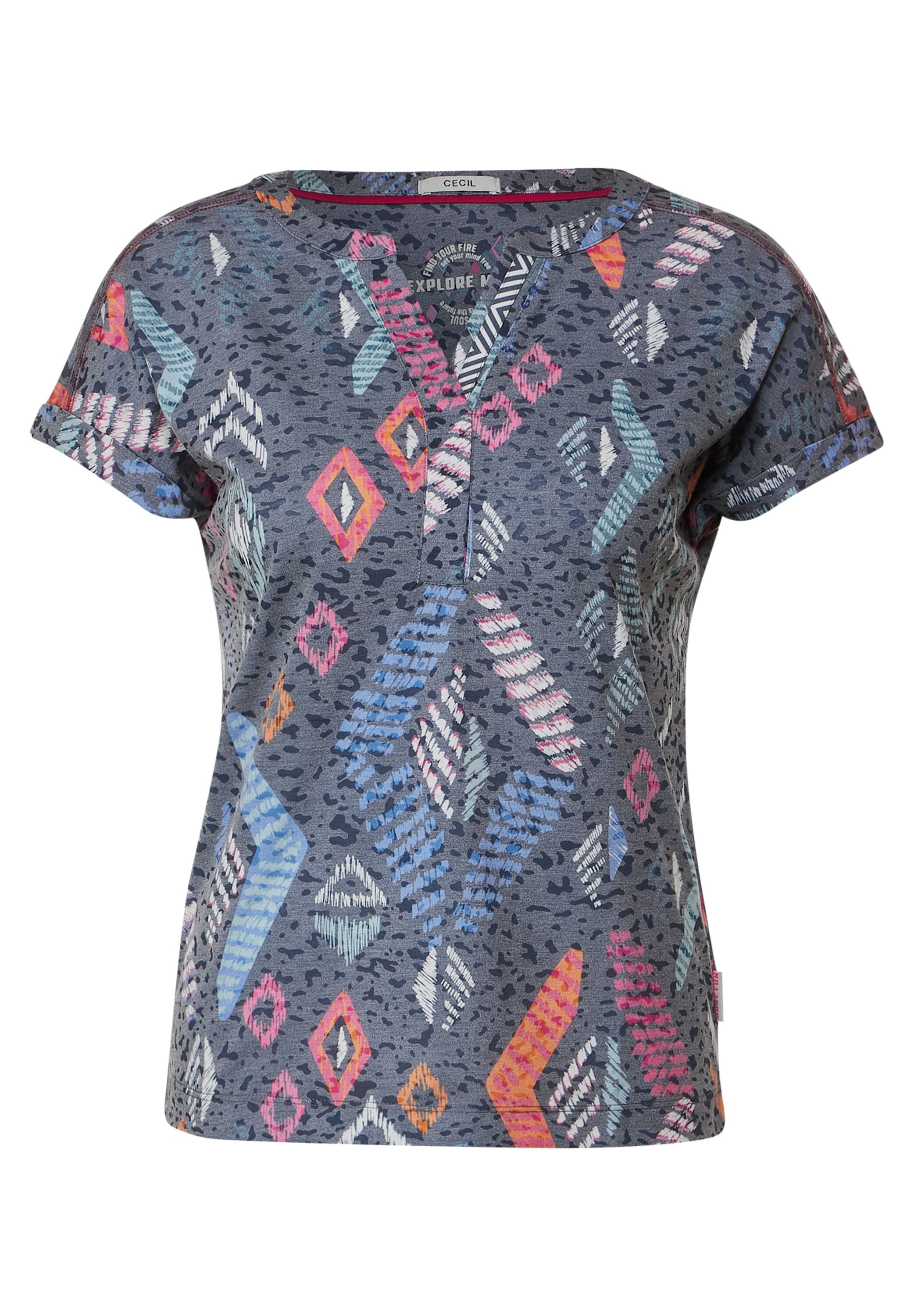 Cecil T-Shirt, mit geschlitztem Rundhalsausschnitt online | BAUR kaufen