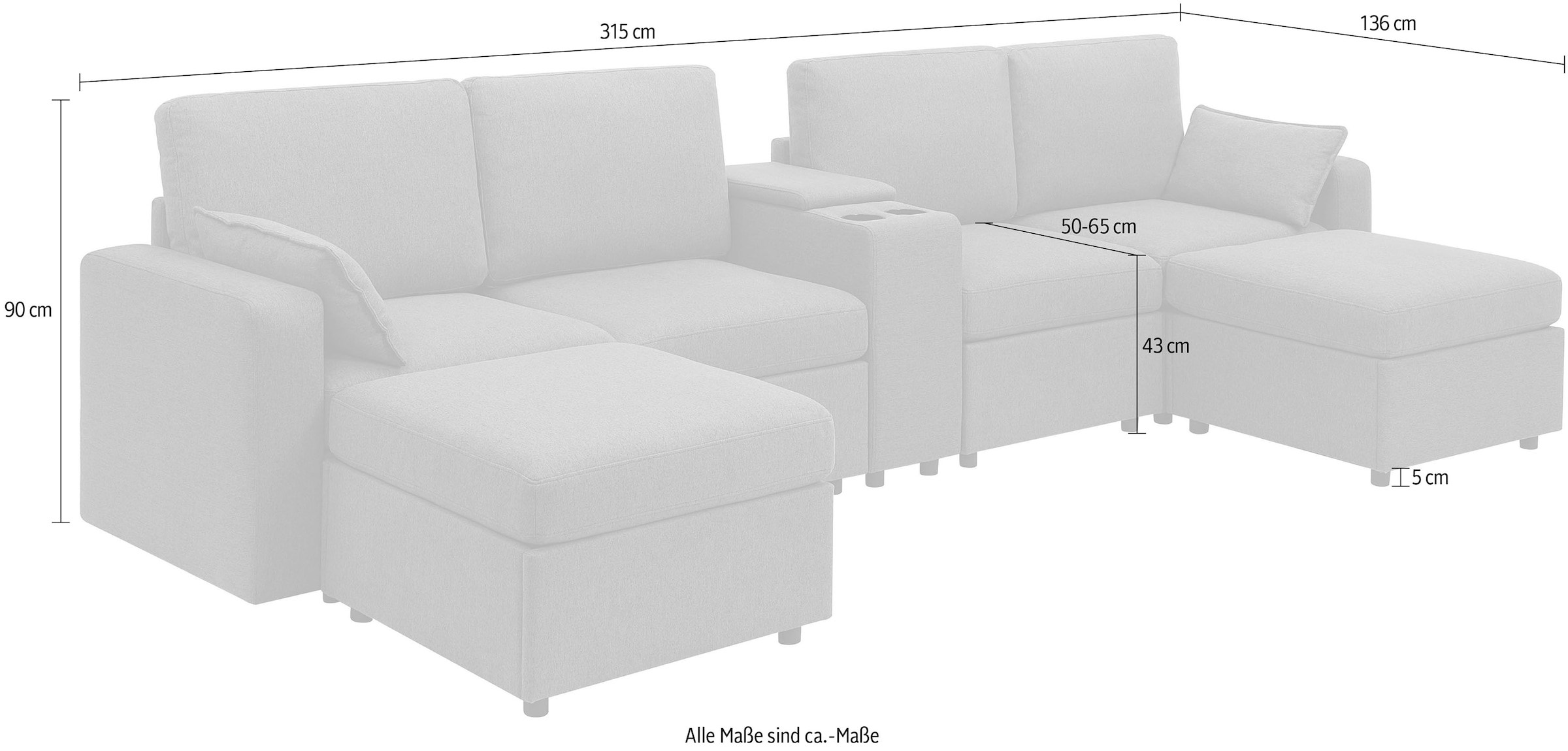OTTO home Wohnlandschaft »Ulrik, U-Form, Breite: 315cm« mit Stauraum unter den Sitzen, inkl Stauraumkonsole mit Becherhaltern