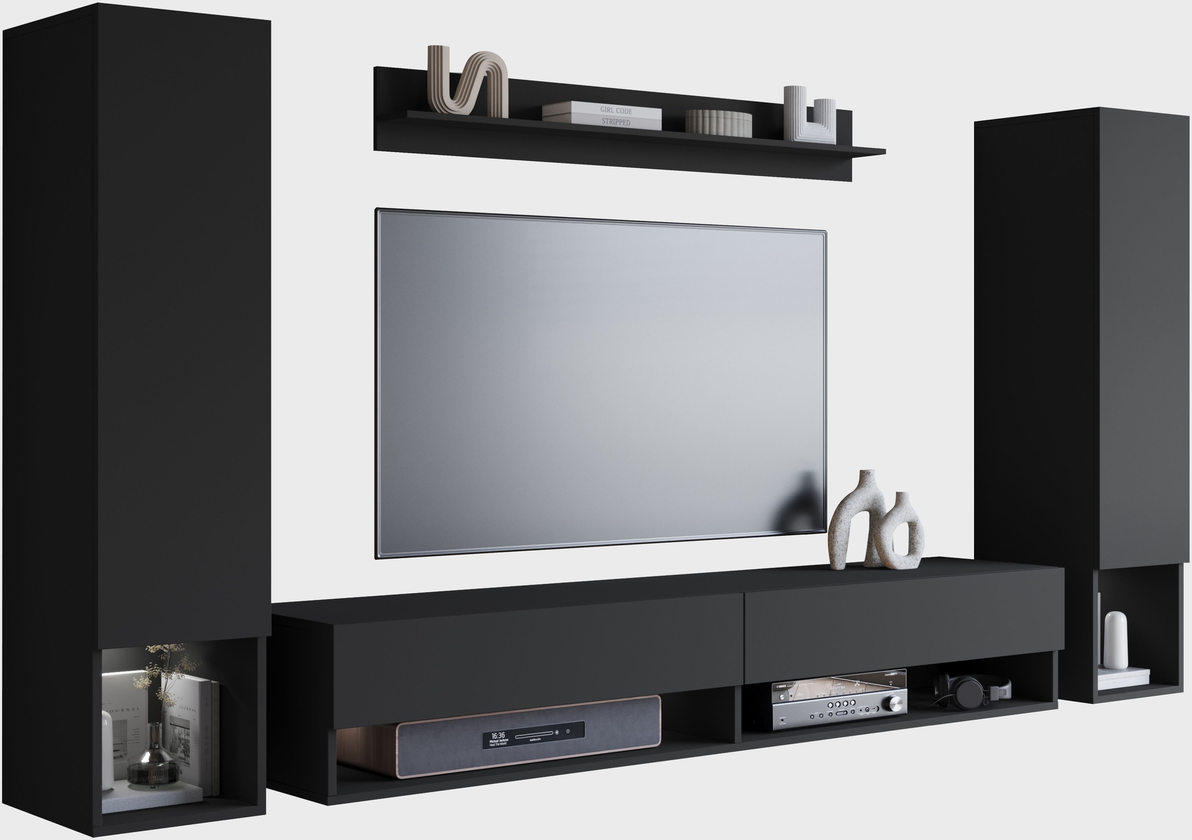 INOSIGN Wohnwand "AMADEO II" Komplett-Set, 4 Stk. tlg. Vitrine Türanschlag günstig online kaufen