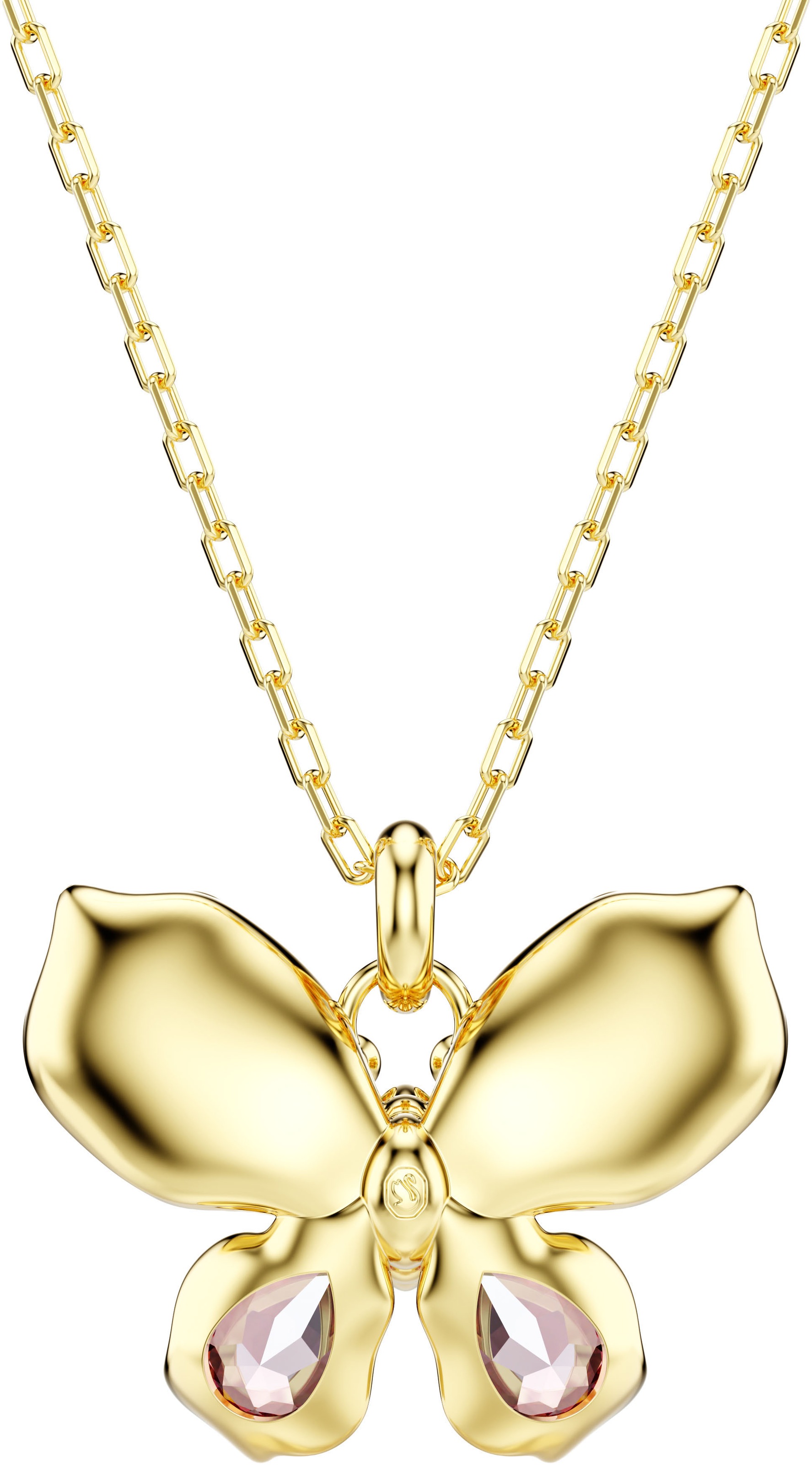 Kette mit Anhänger SWAROVSKI "Schmuck Geschenk Idyllia Anhänger Schmetterling", gold (gelbgoldfarben, grün, rosa, gelb, braun), Halsketten, Damen, Metall, L: 49, mit Swarovski Kristall 3