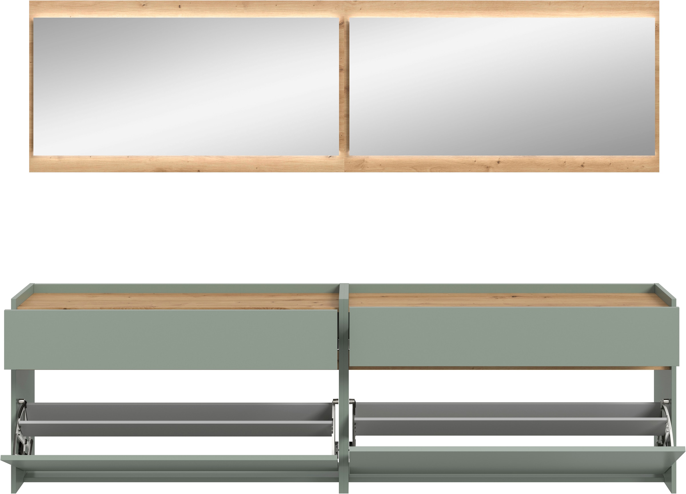 INOSIGN Garderoben-Set »EVRID, 4-teilig, Breite 220 cm, inkl. Beleuchtung« best. aus: 2x Kommode und 2x Spiegel, 4 Stk. tlg.