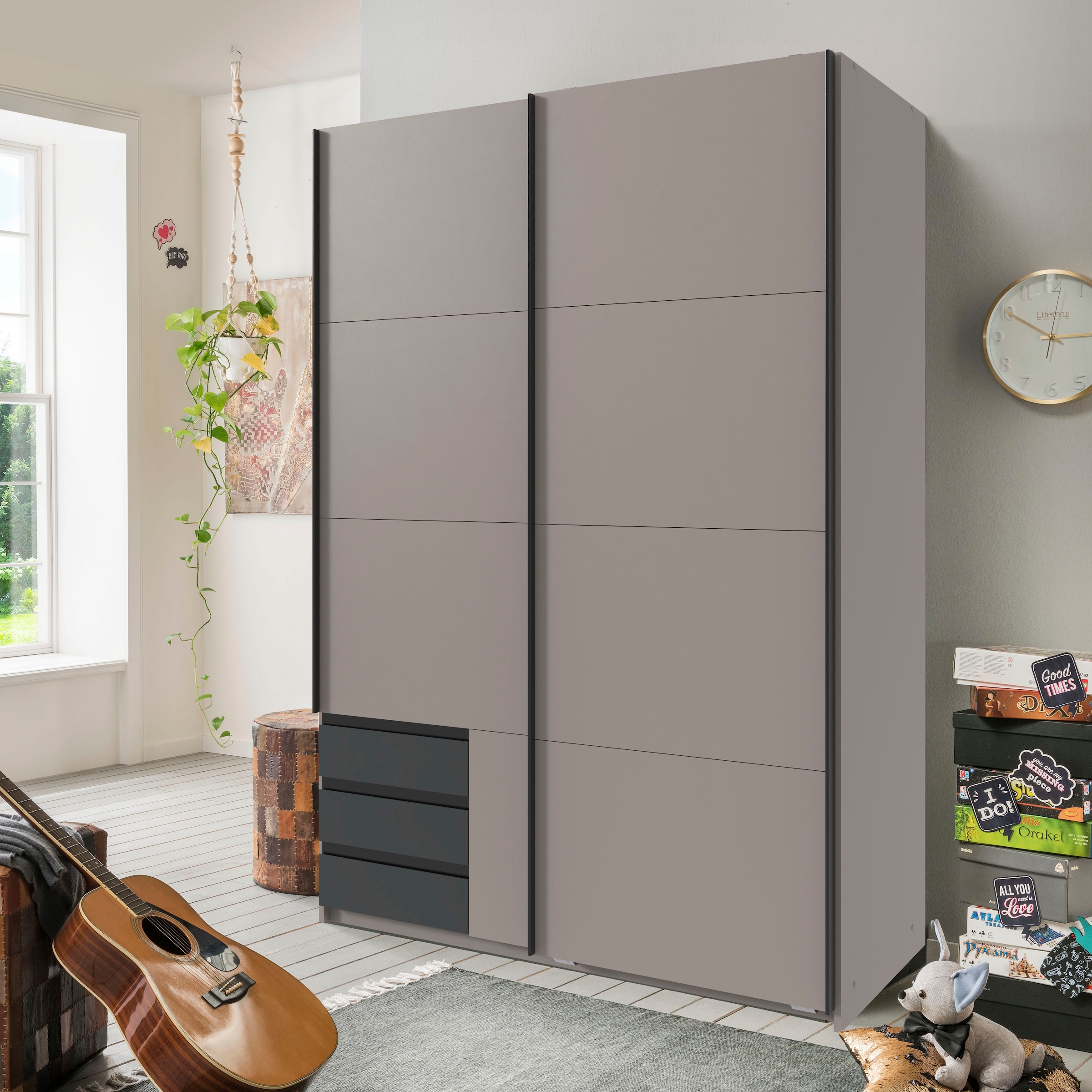 Wimex Schwebetürenschrank »Bahamas, Kleiderschrank in den Breiten 135cm und 180cm erhältlich« inkl. drei farblich abgesetzter Schubladen