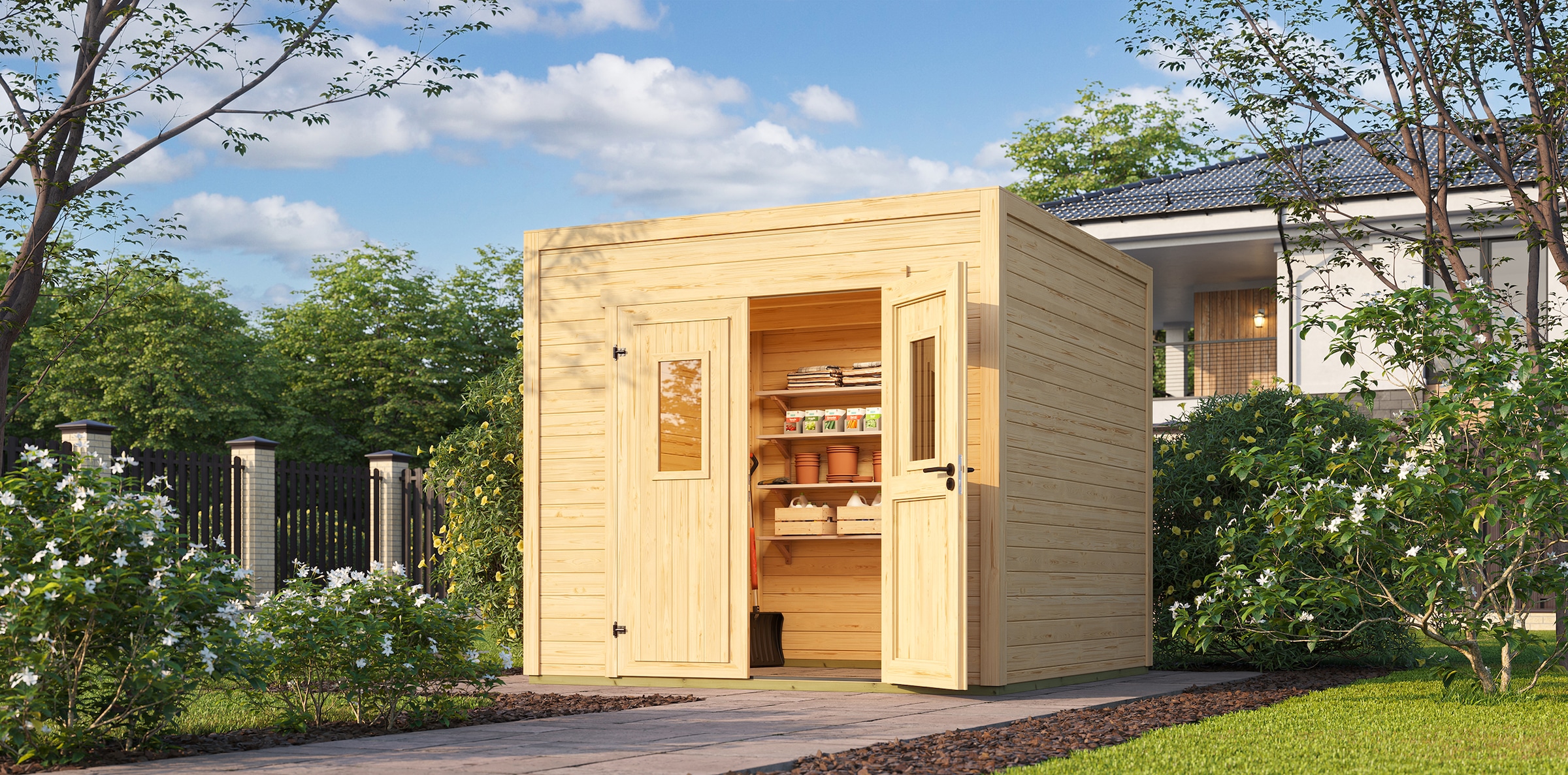 Nordic Holz Gartenhaus "Felix 2", kleiner stilvoller Schuppen mit Flachdach günstig online kaufen