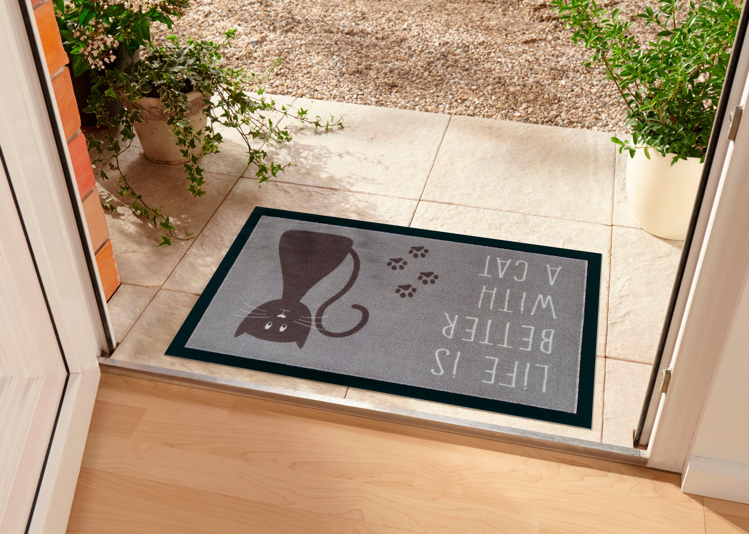 my home Fußmatte »Katze, Türmatte«, rechteckig, 5 mm Höhe, Rutschfest, Tiermotiv, Cat, mit Spruch, Robust, Pflegeleicht