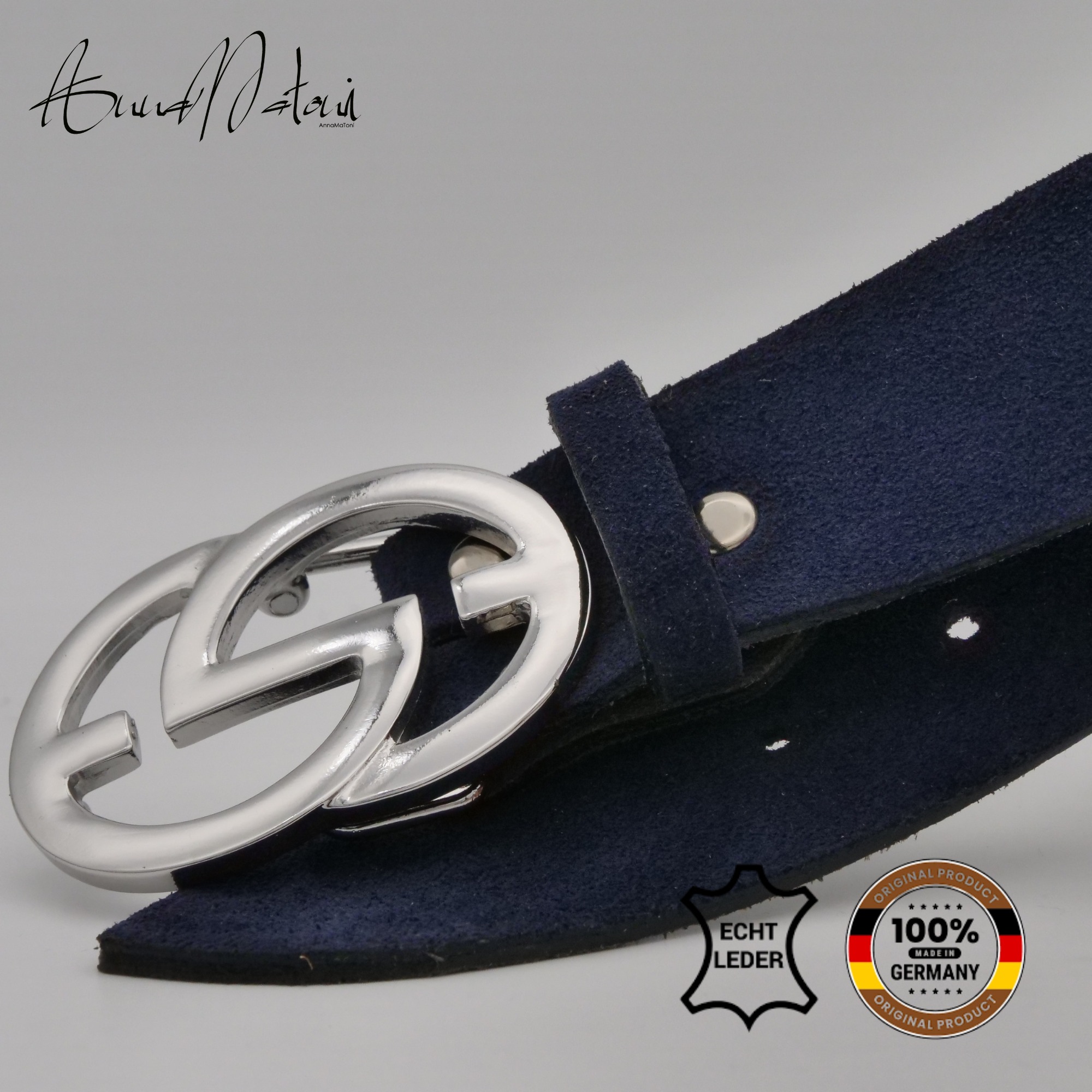 AnnaMatoni Women's Leather Belt Marine 4cm 2