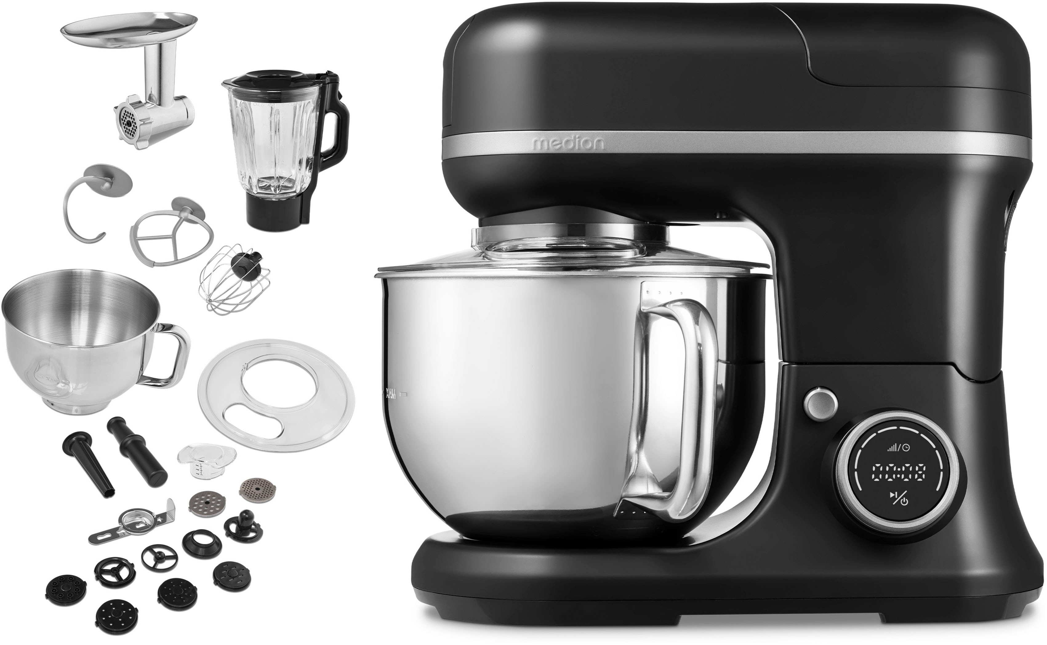 MEDION Küchenmaschine "MD 18430, 8 Geschwindigkeitsstufen, Impulsfunktion, 5L Rührschüssel", B:44,2cm H:35,4cm T:23,7cm, schwarz, Küchenmaschinen,