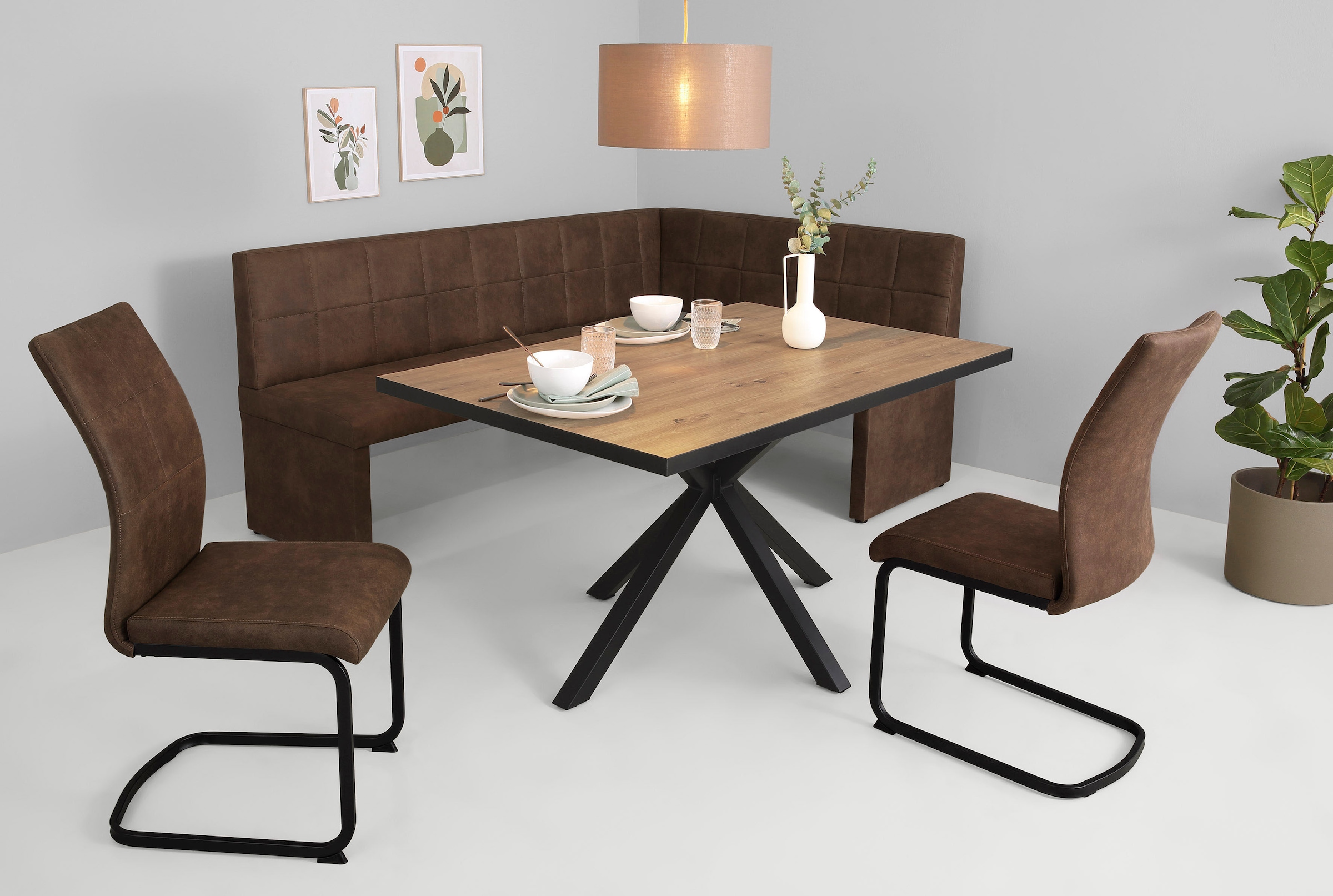 HELA Essgruppe "SPREE" 4 Stk. tlg. Esstisch 140x90 cm mit Dickkante, Microf günstig online kaufen