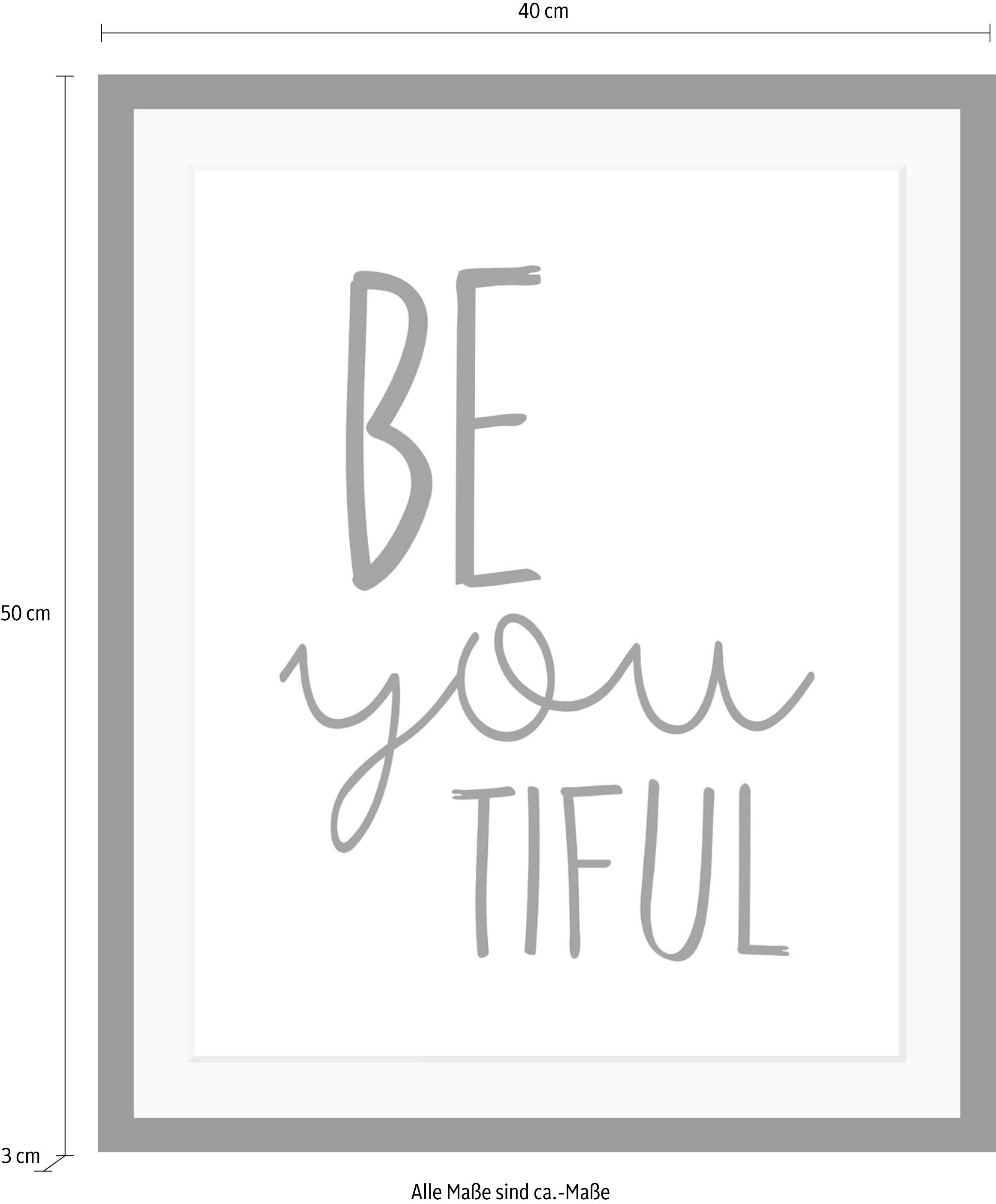 queence Bild »Spruch«, Schwarz-Weiß-Schriftzug-Motivationsbilder-Smileys, HD Premium Poster-Druck inkl. Holzrahmen