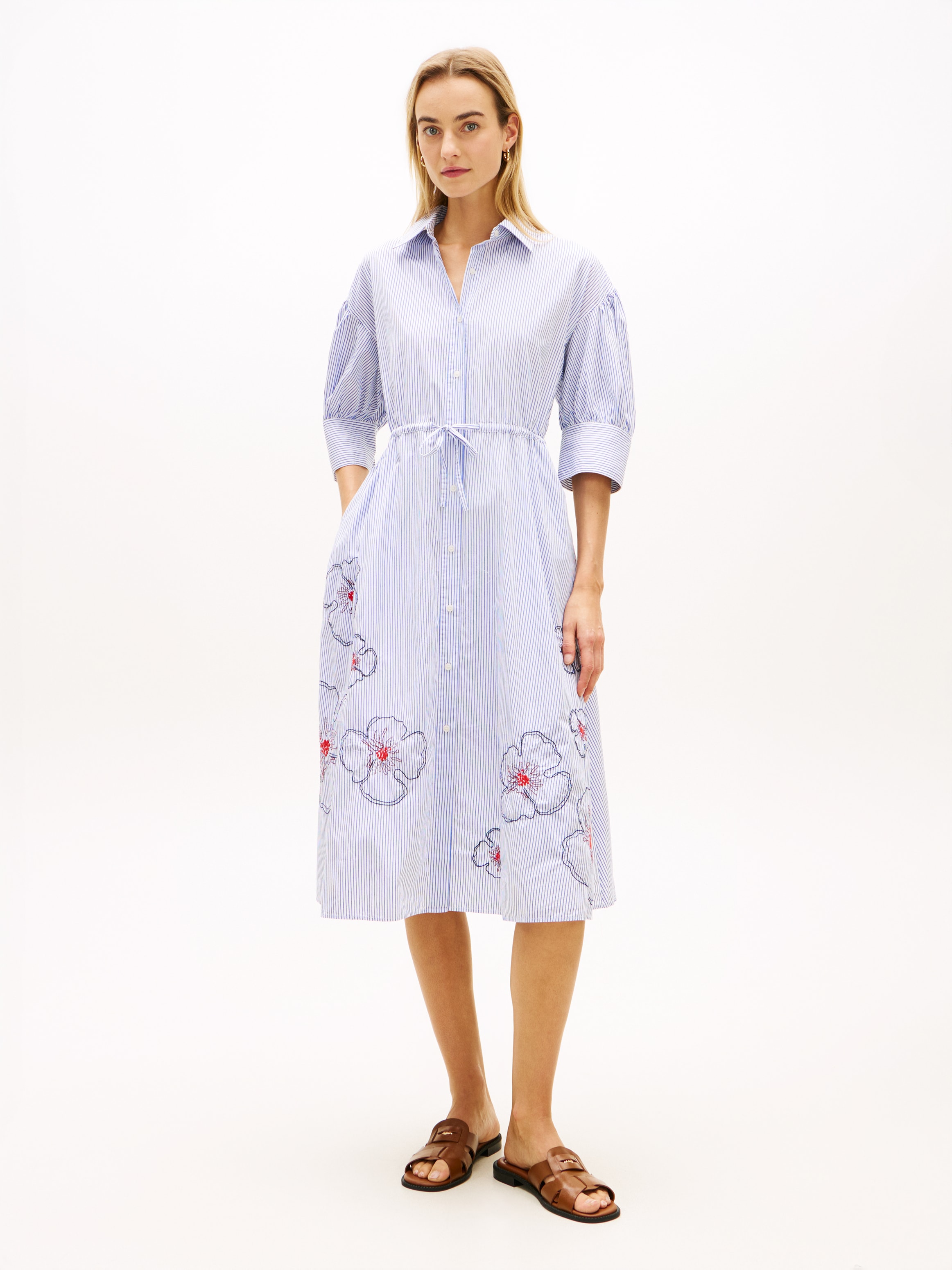 Tommy Hilfiger Hemdblusenkleid "EMBROIDERED POPLIN SHIRT DRESS" mit Spaghetti-Trägern zum Binden