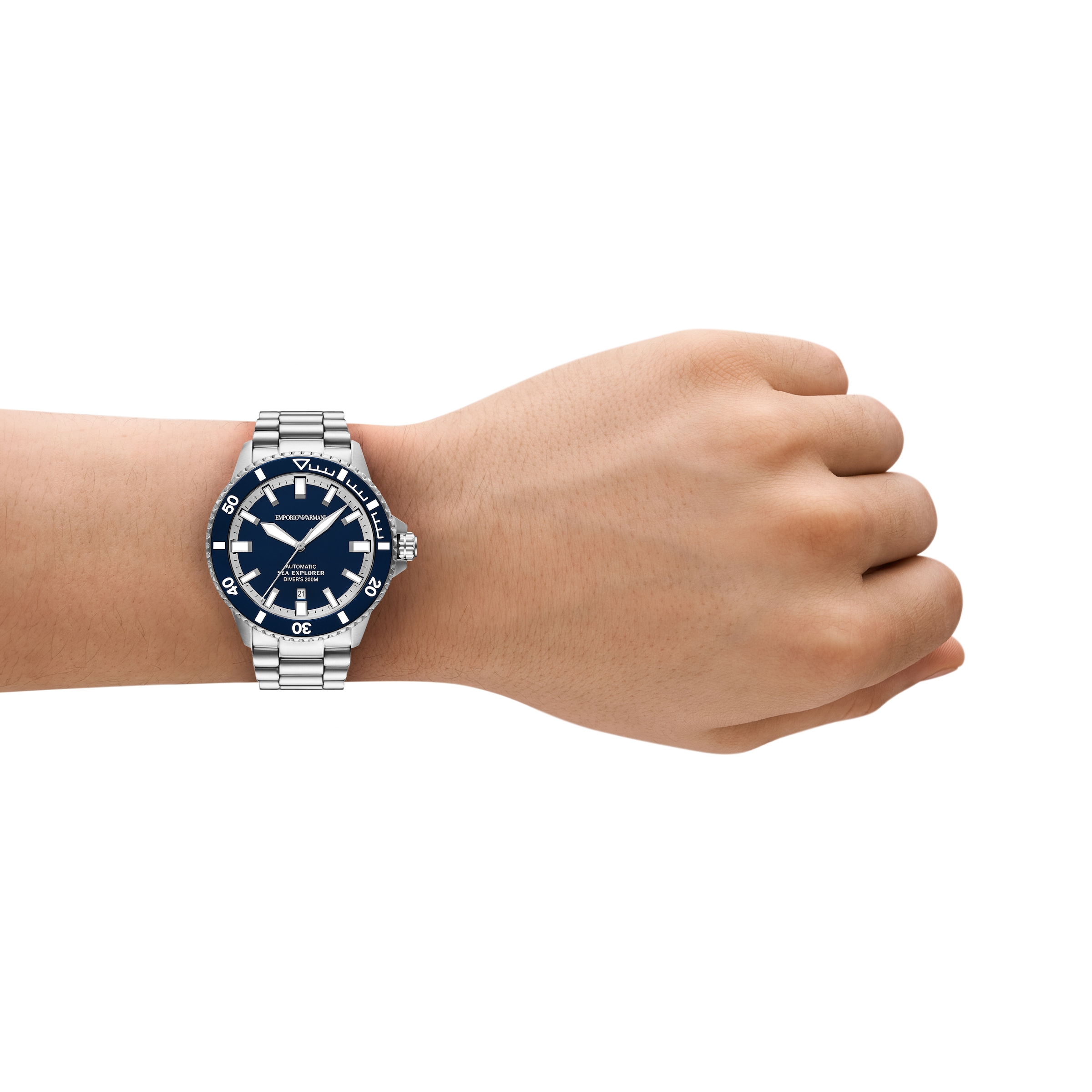 Emporio Armani Automatikuhr, Armbanduhr, Herrenuhr, Mechanische Uhr, Edelstahlarmband, analog, Tag