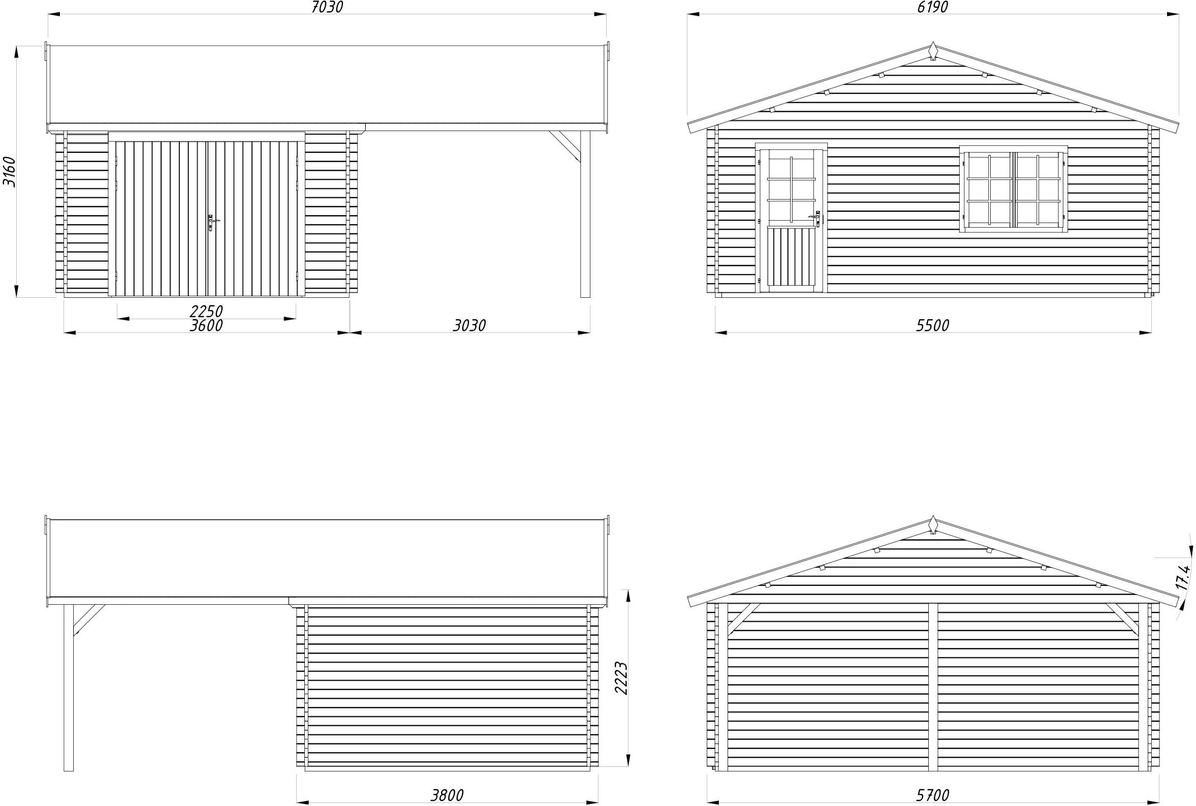 Palmako Garage »Roger, mit Holztor« BxTxH: 703x619x316 cm